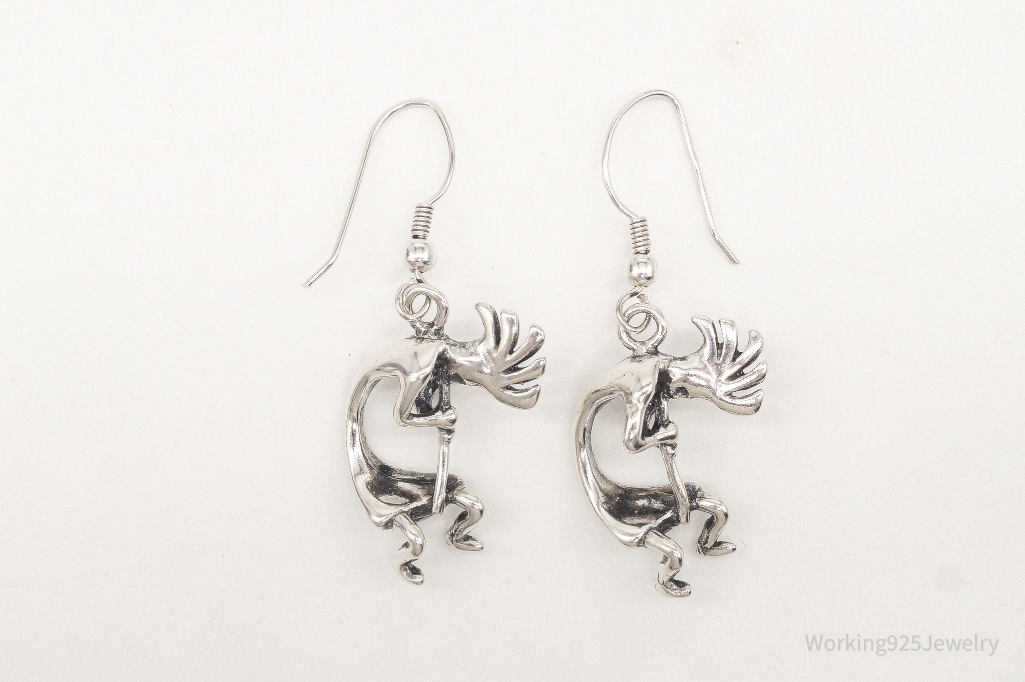 Vintage Native American Masha Dancing Kokopelli Sterling Silver Earrings