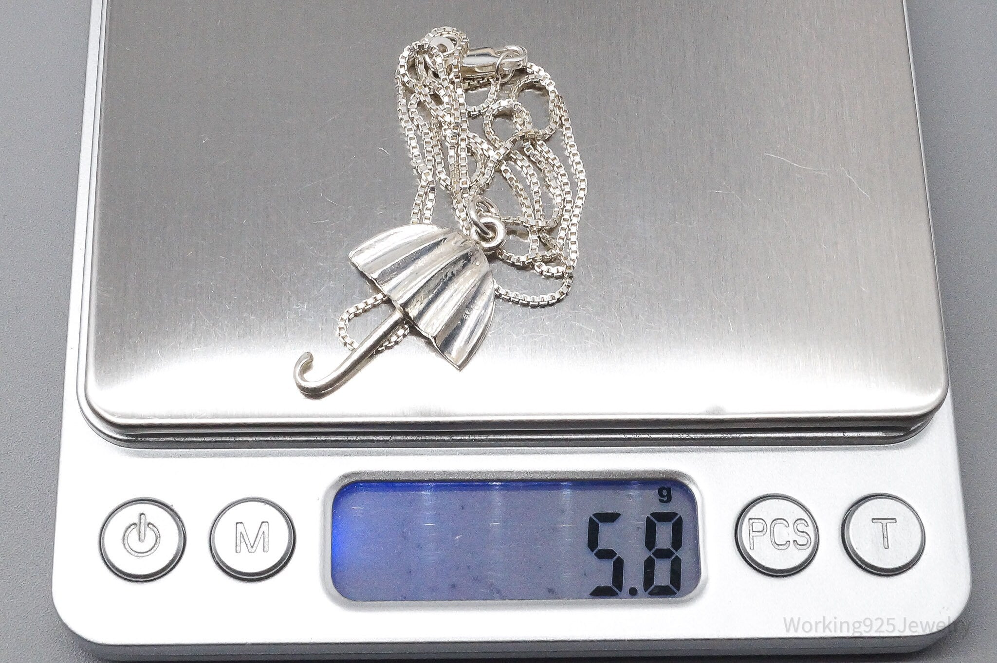 Vintage Handmade Modernist Umbrella Sterling Silver Necklace 18"