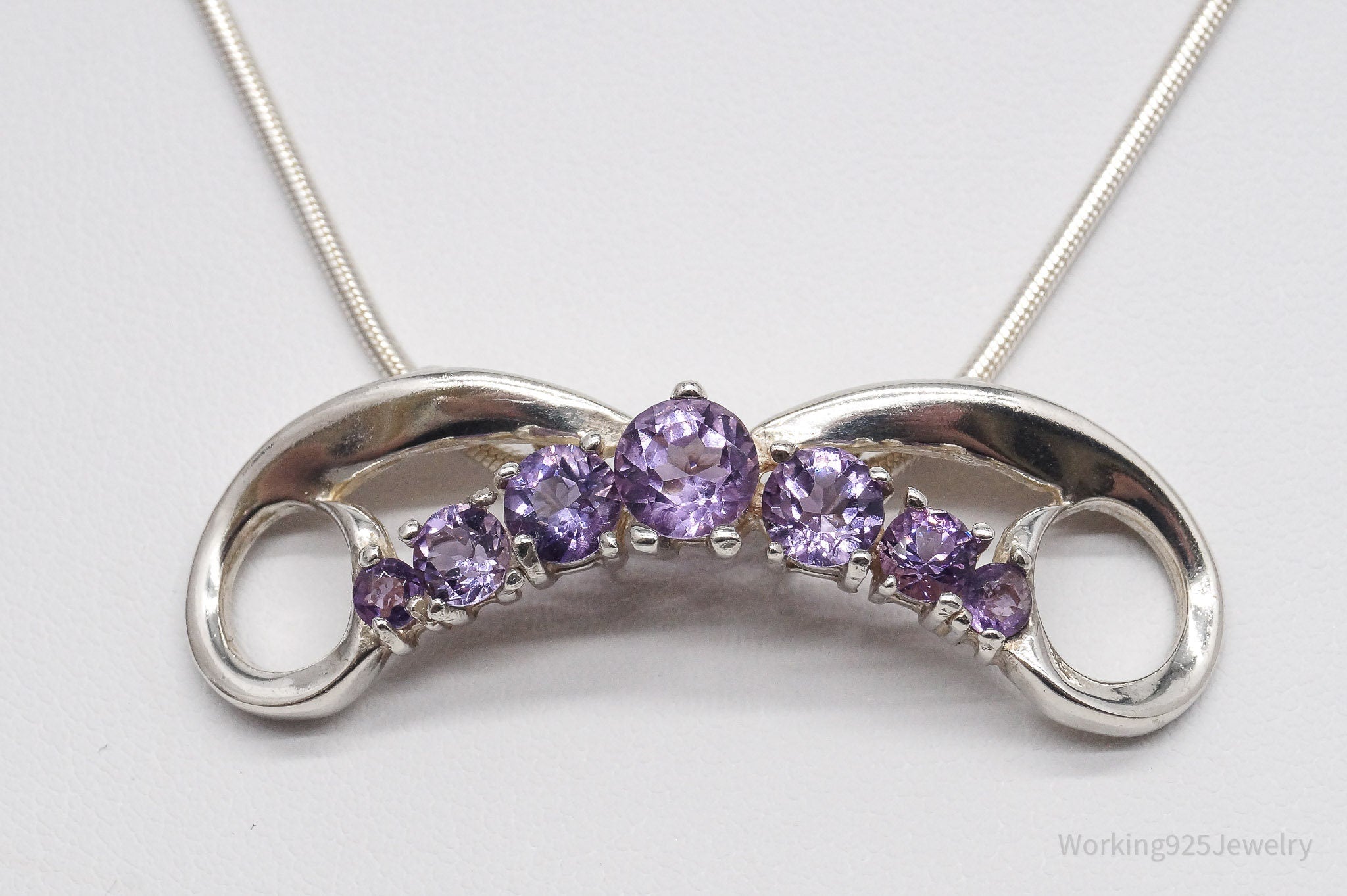 Vintage Amethyst Sterling Silver Chain Necklace 16"