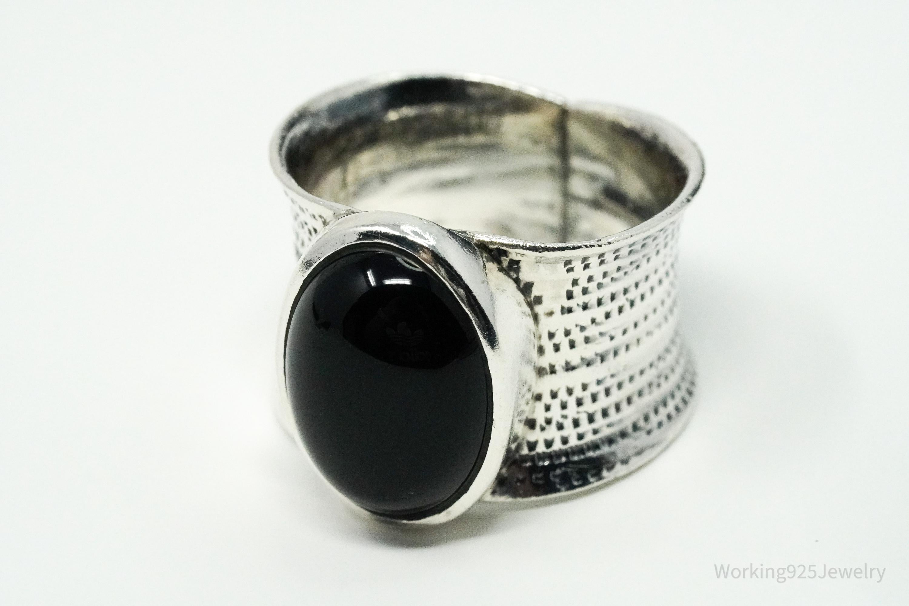 Vintage Black Onyx Sterling Silver Ring - Size 9.25
