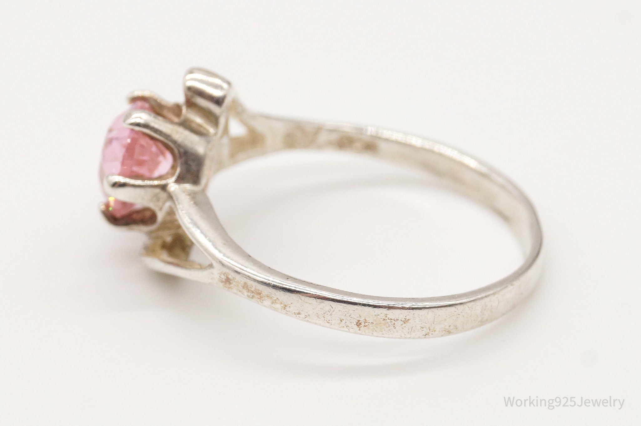 Vintage Pink Cubic Zirconia Sterling Silver Ring - Size 6.75