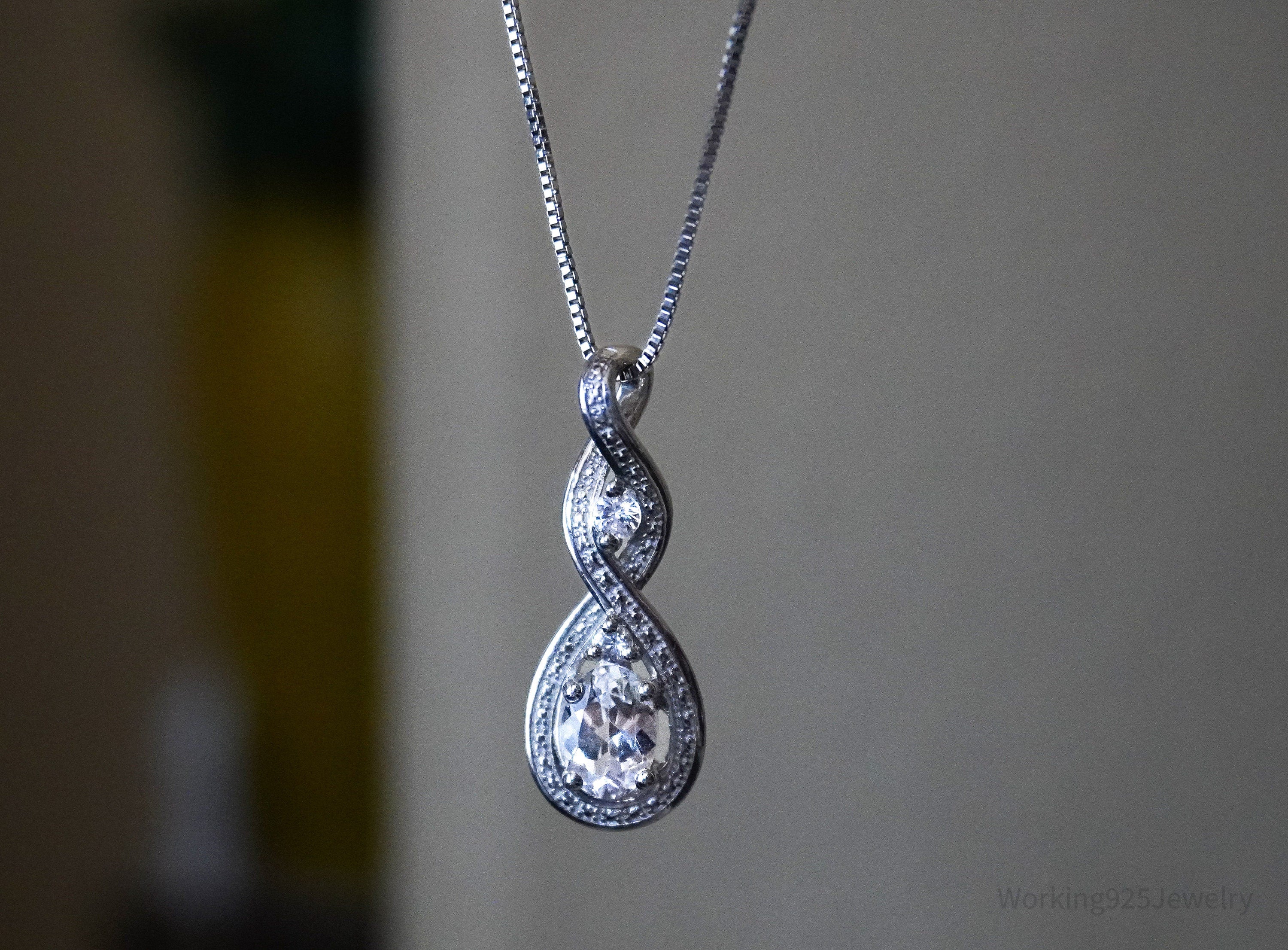 Vintage Cubic Zirconia Sterling Silver Necklace 18"