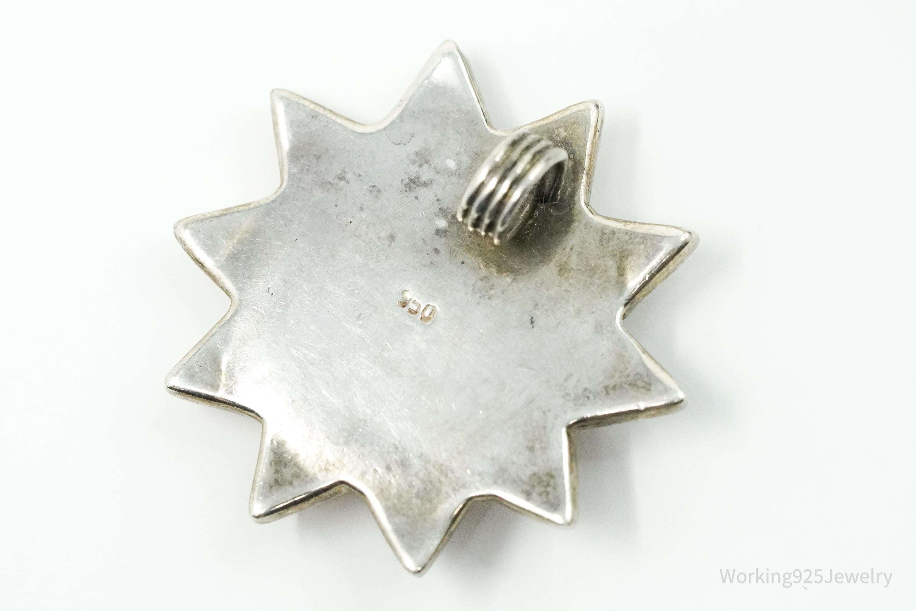 Large Vintage Multi Stone Inlay Sun Face 950 Silver Pendant