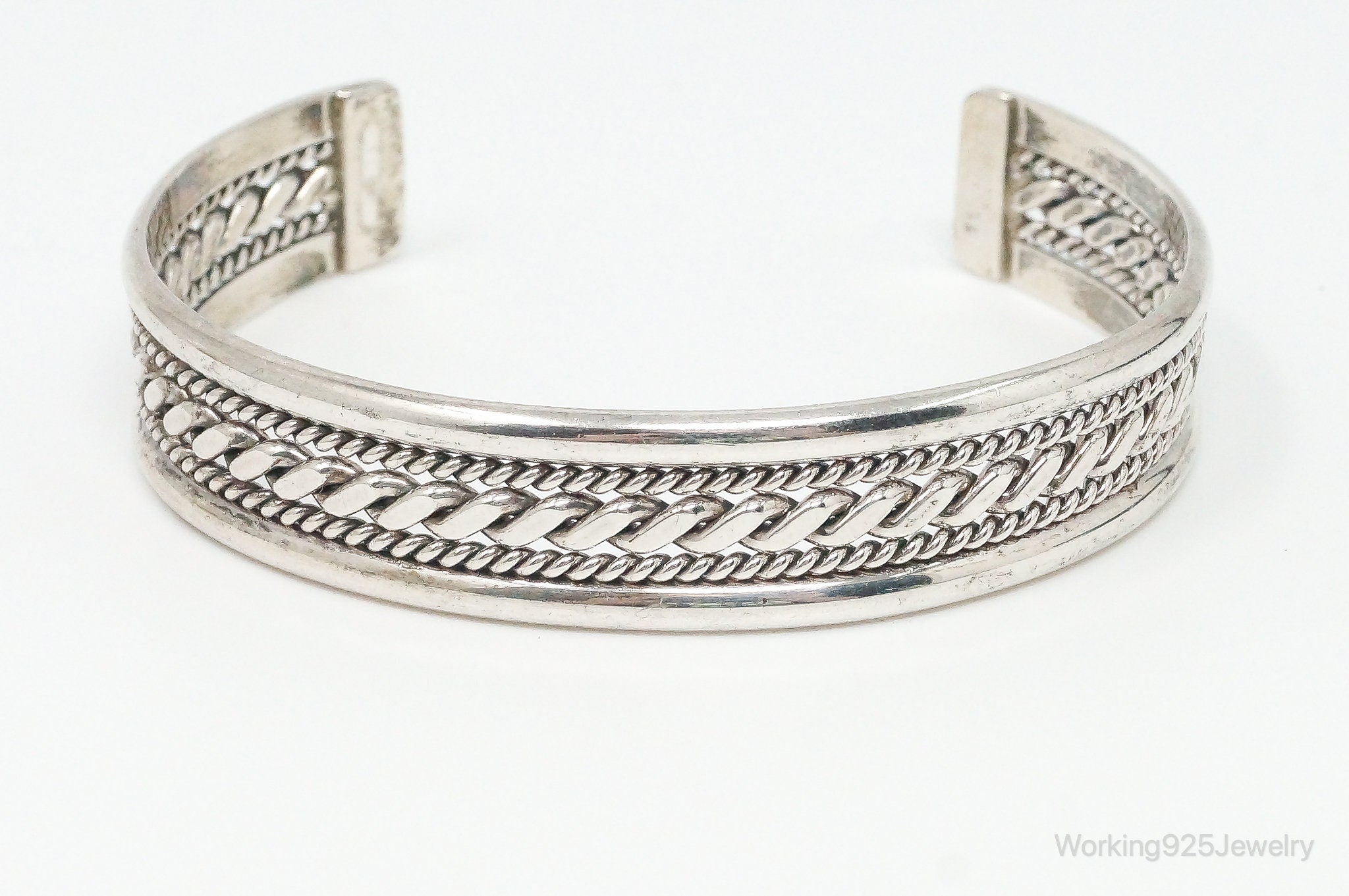 Vintage Native American Tahe Sterling Silver Rope Cable Cuff Bracelet