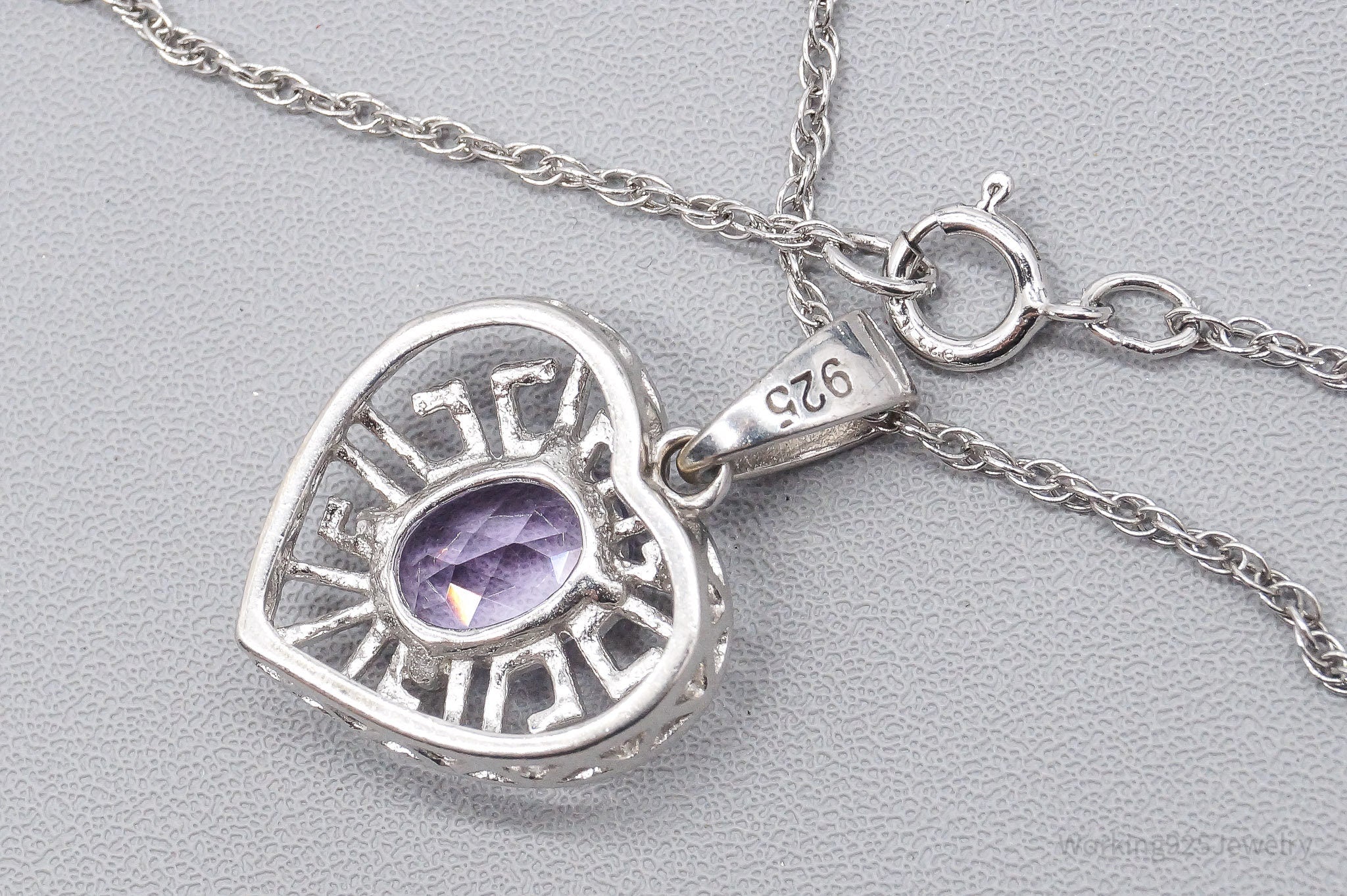 Vintage Amethyst Heart Sterling Silver Necklace 19"