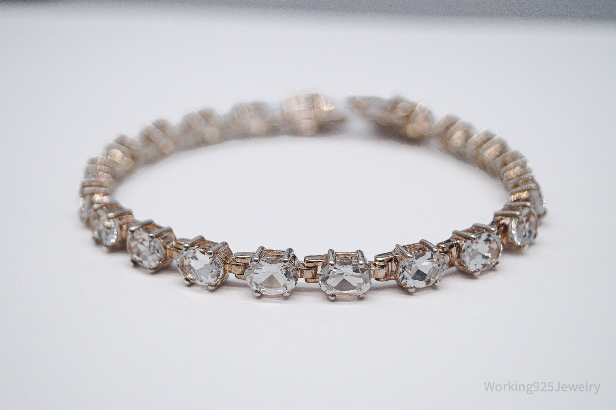 Vintage Large White Topaz Sterling Silver Bracelet - 7 7/8"