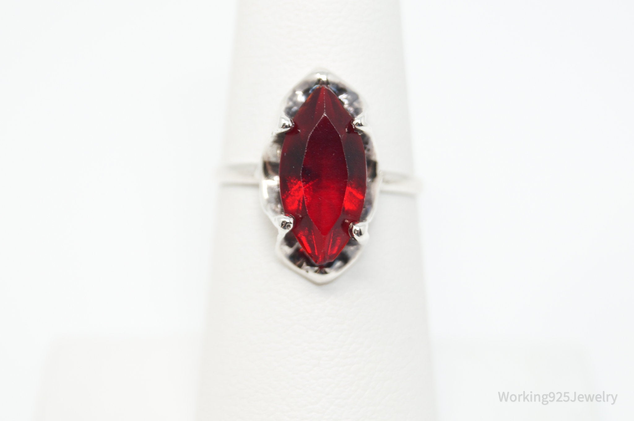 Vtg Mexico City Artisan Large Red Paste Southwestern Sterling Silver Ring-Sz 6.5