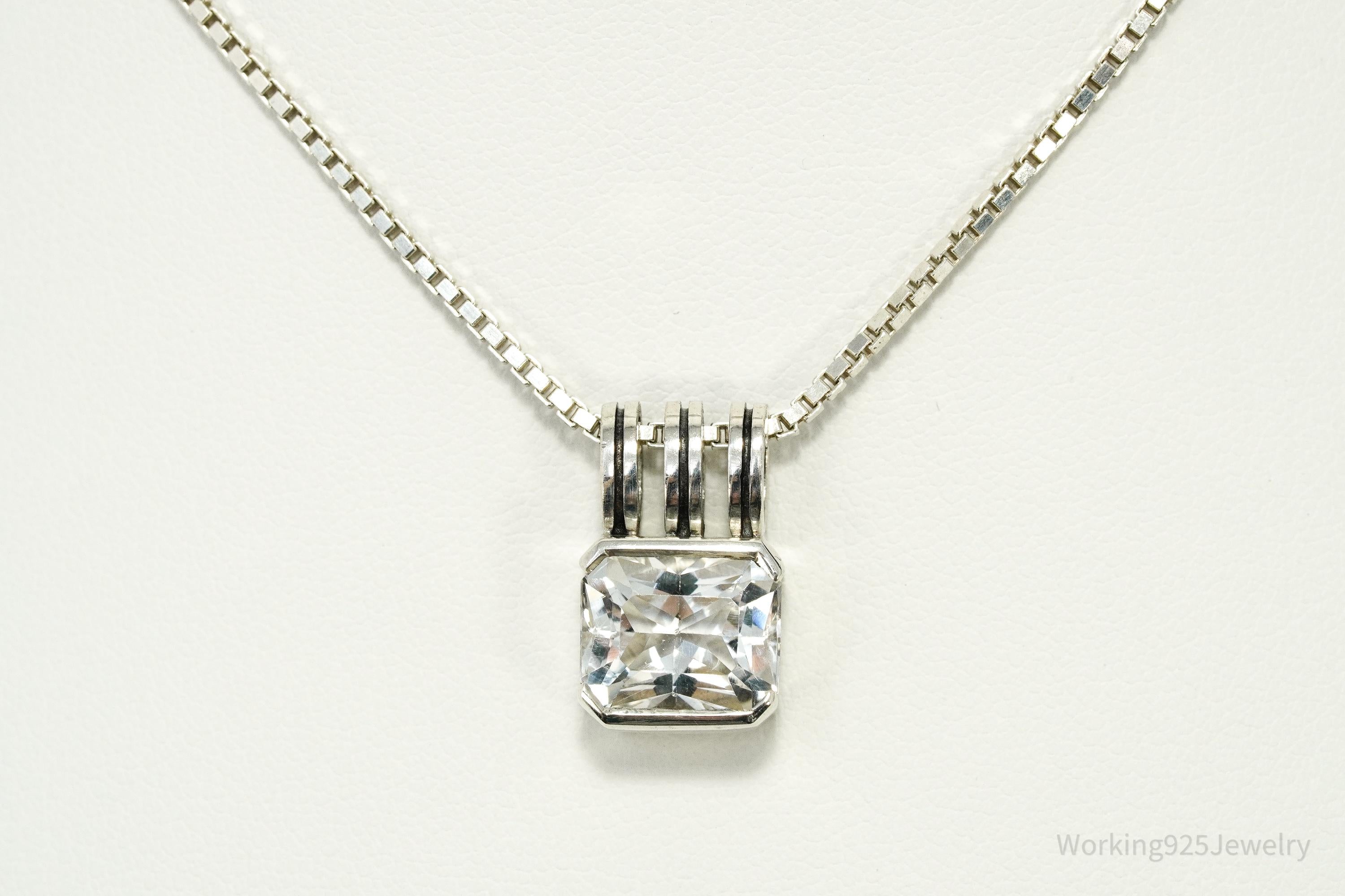 Vintage White Sapphire Sterling Silver Necklace 18"