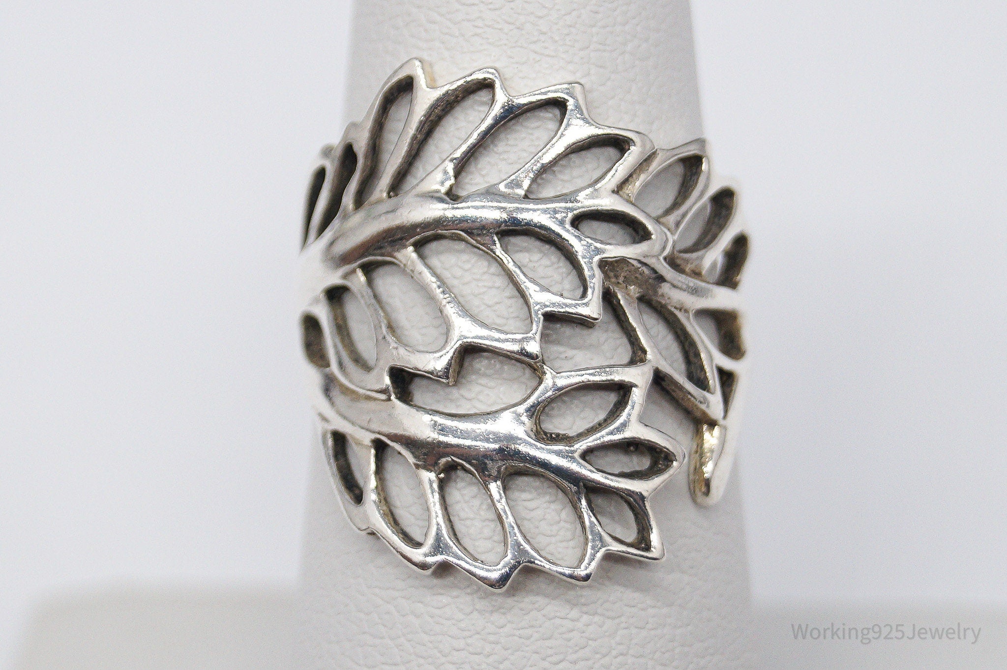 Vintage Floral Leaf Plant Wrap Sterling Silver Ring - Size 7