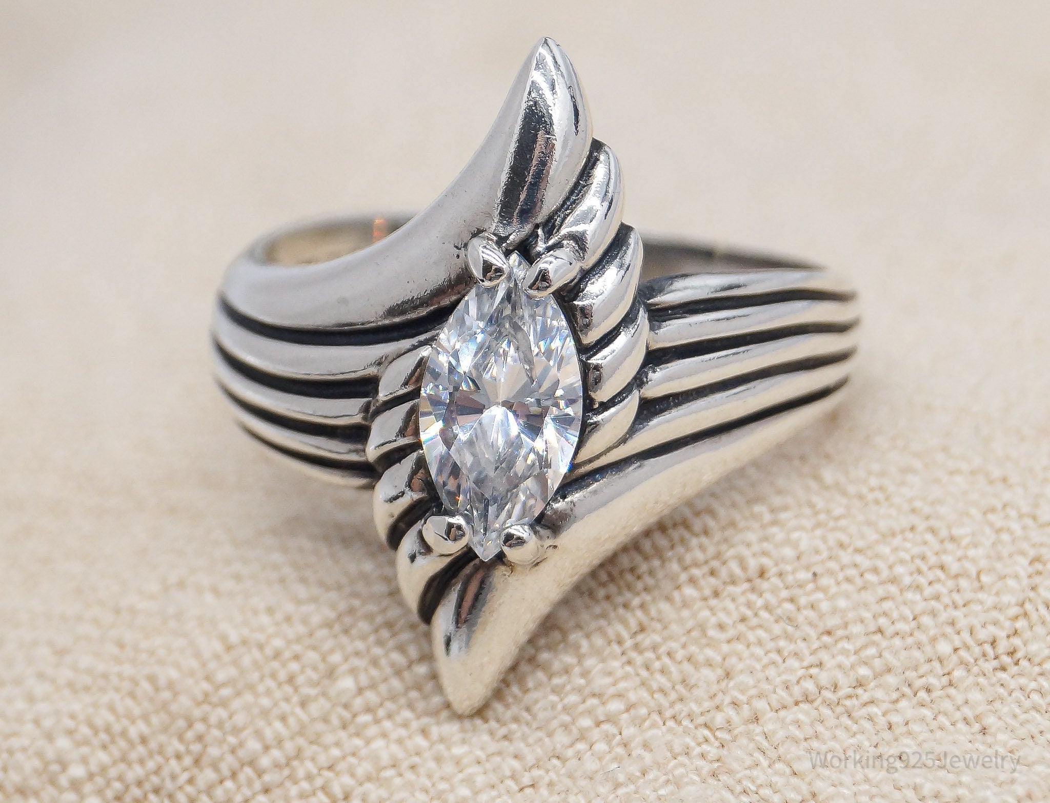 Vintage Designer Kabana Cubic Zirconia Sterling Silver Ring - Size 9