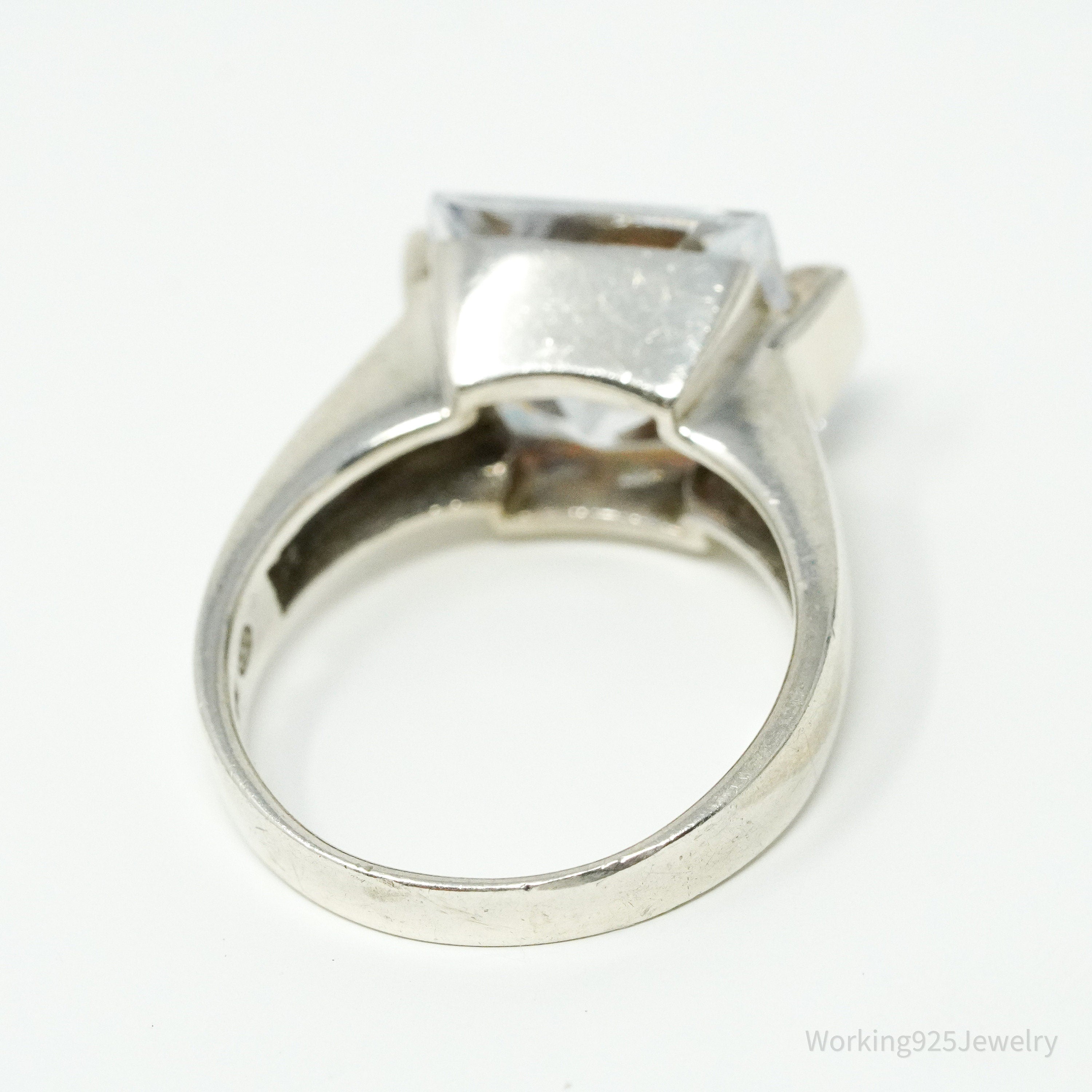 Vintage Large Cubic Zirconia Sterling Silver Ring Size 8.25