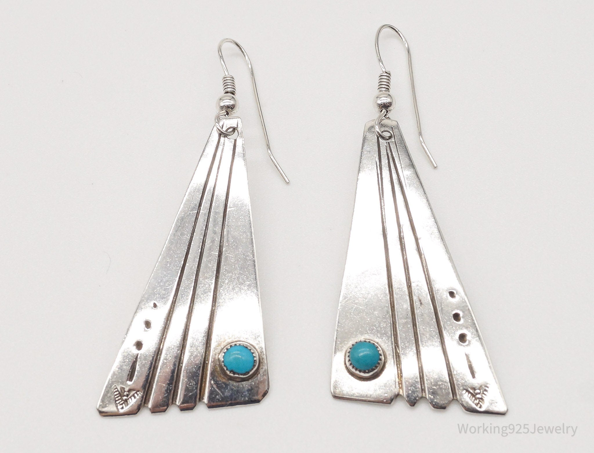 Vintage Native American Blue Turquoise Unsigned Silver Earrings