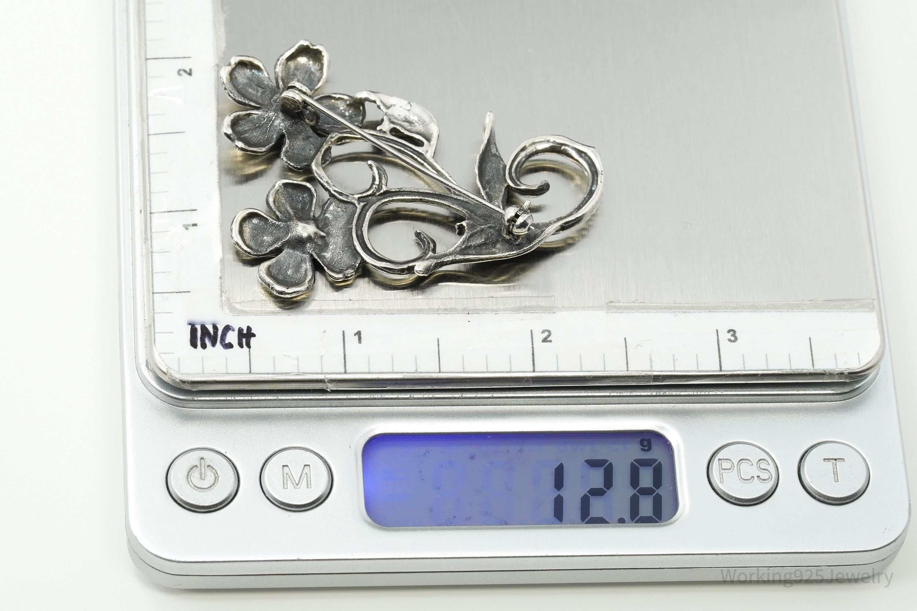 Vintage Floral Sterling Silver Brooch Pin