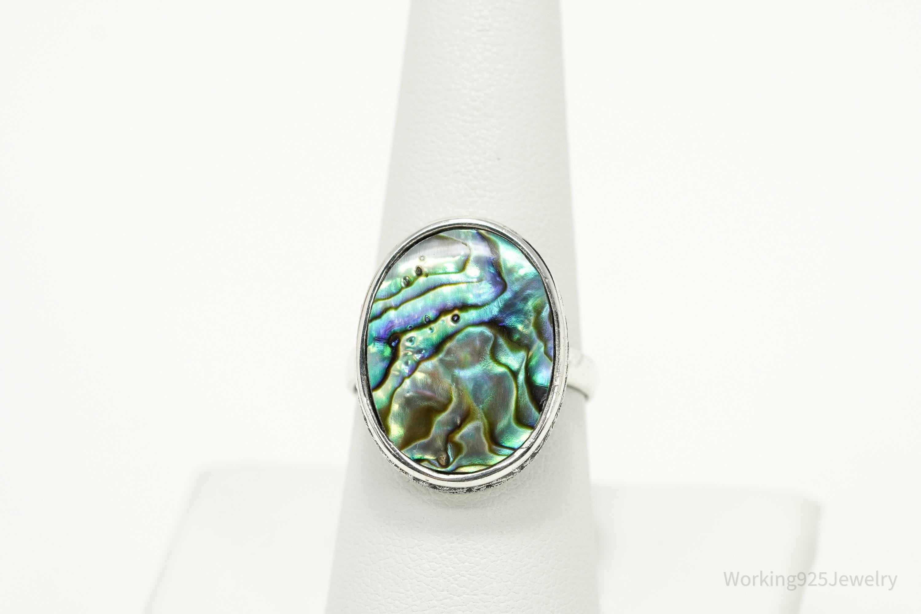 Vintage Sterling Silver Statement Ring • Large Paua Abalone Shell Inlay Size 9