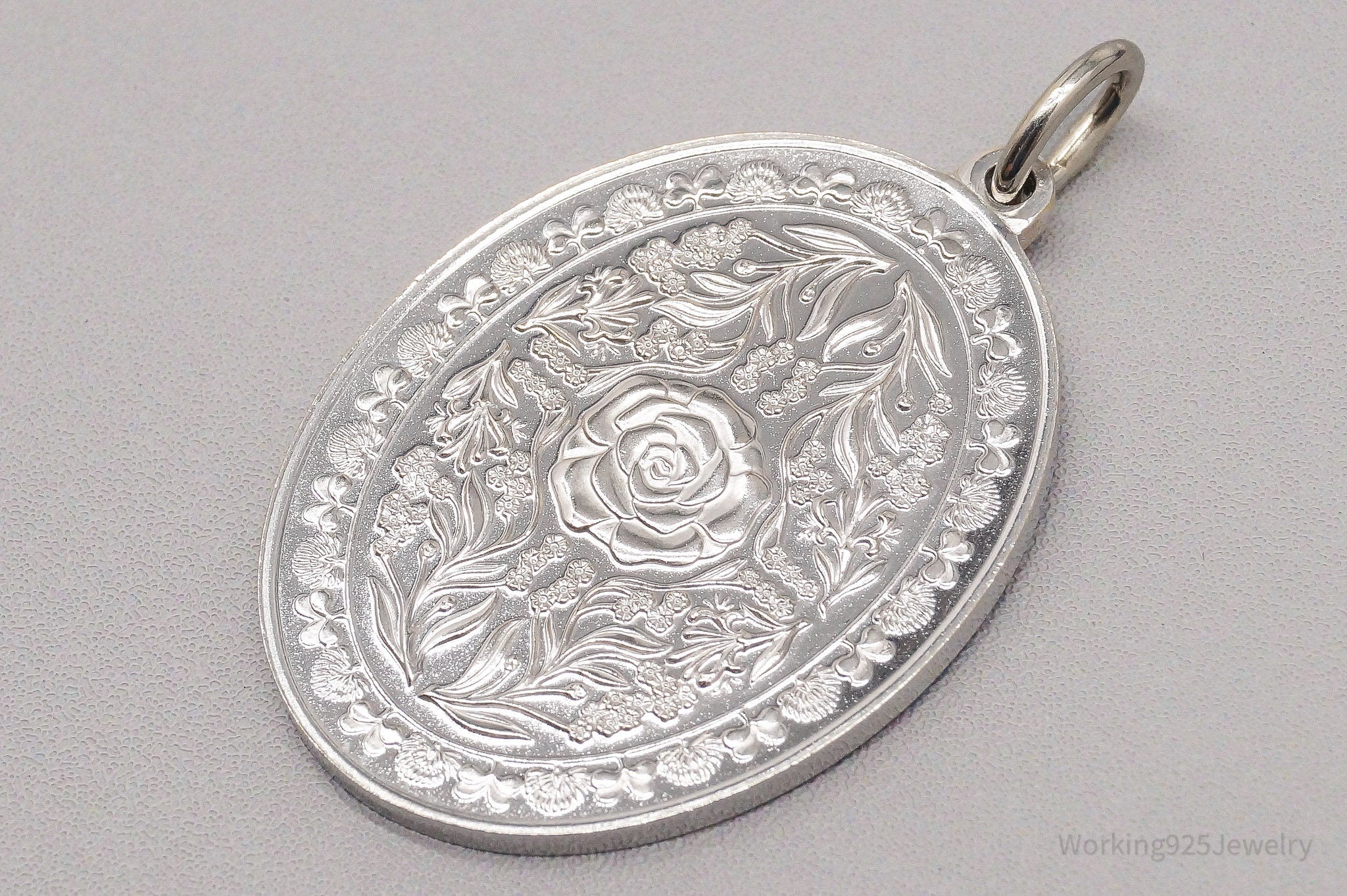 Vintage Rose Floral Sterling Silver Rose Pendant