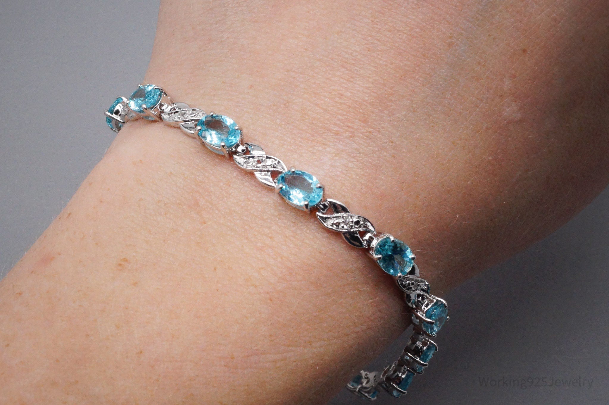 JTV TGGC Blue & White Topaz Sterling Silver Bracelet / Anklet