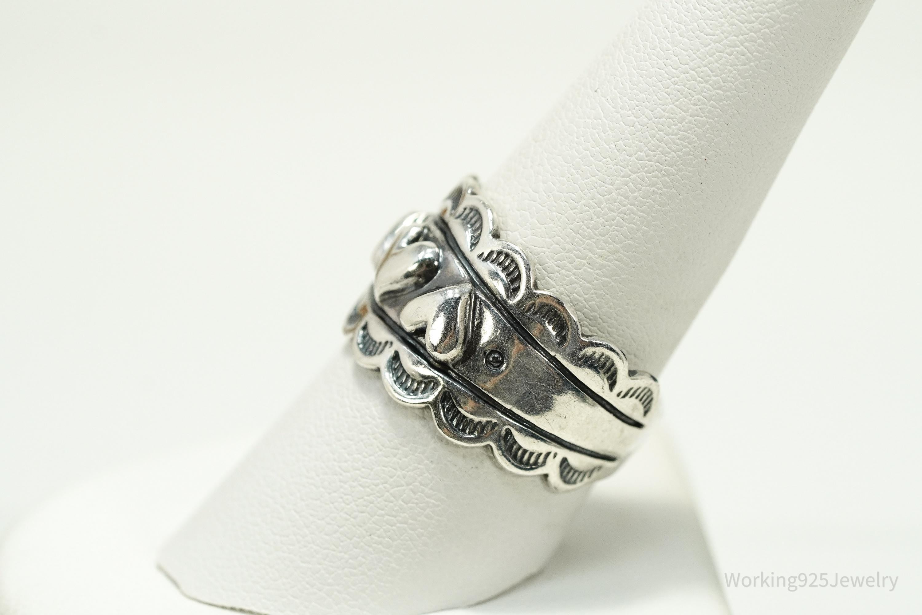 Vintage Native Carolyn Pollack Puffy Hearts Sterling Silver Ring - Size 9.25
