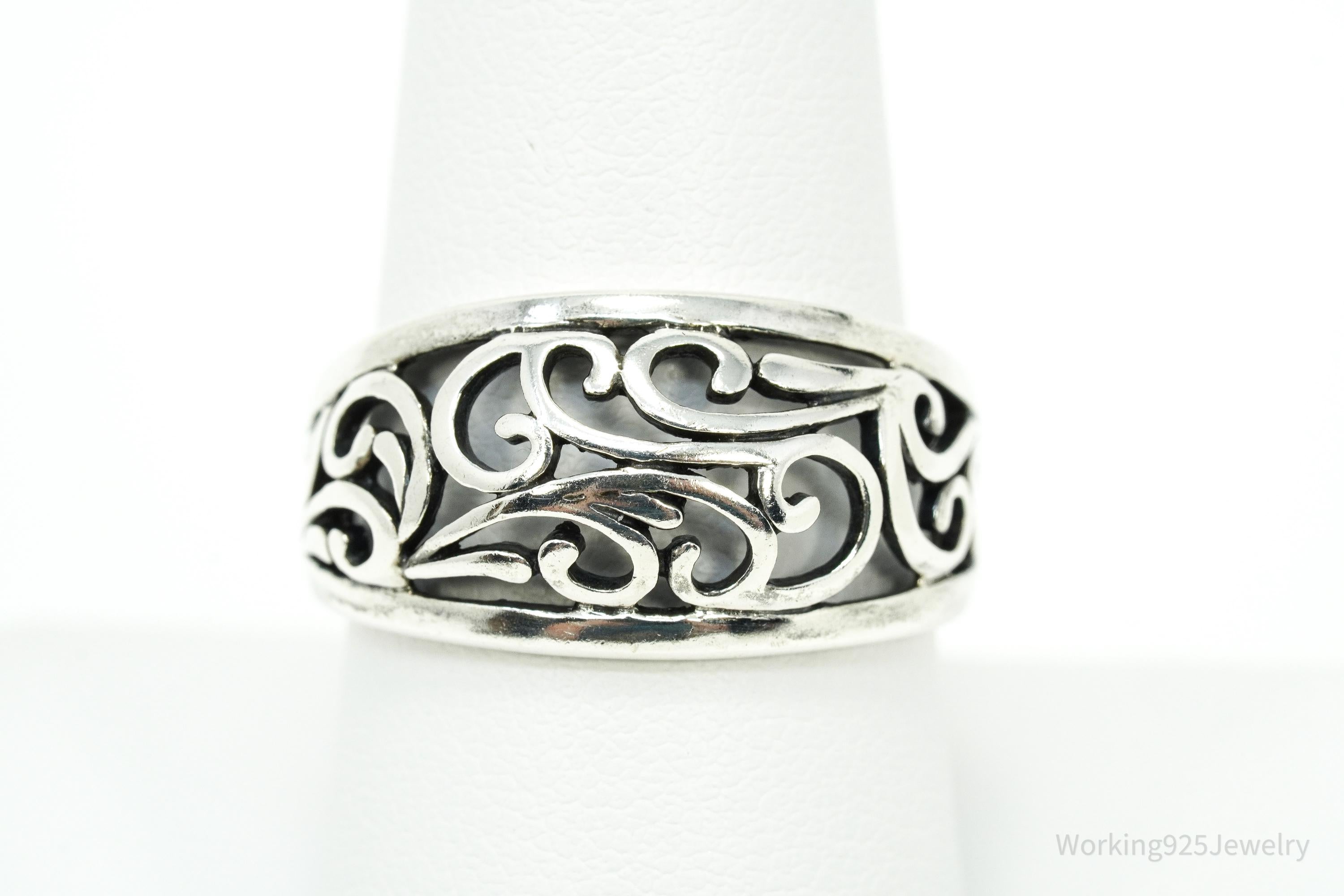 Vintage Wave Swirls Sterling Silver Ring - Size 8.75