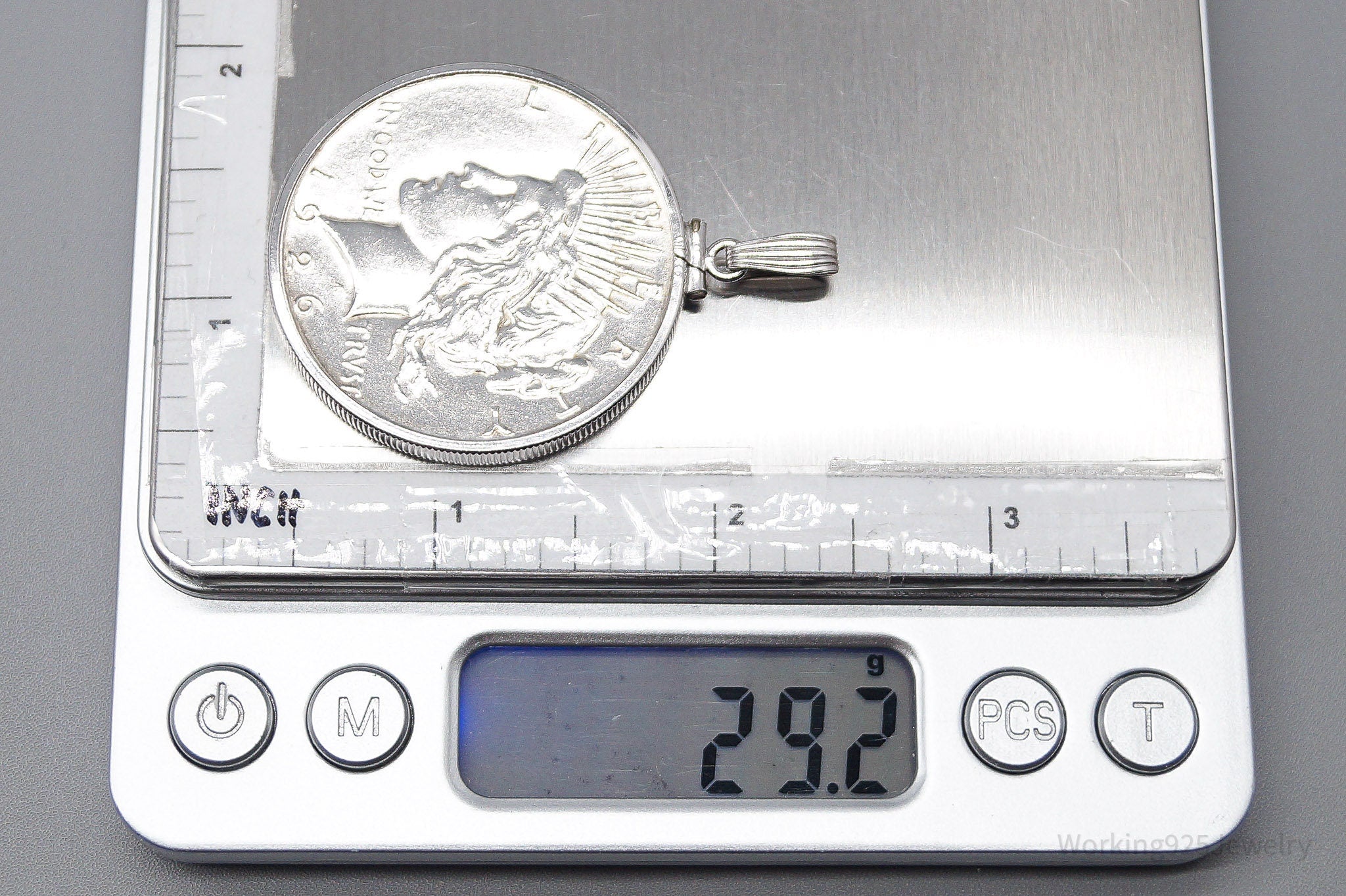 Vintage 1926 S Silver Peace Dollar Coin Sterling Silver Pendant