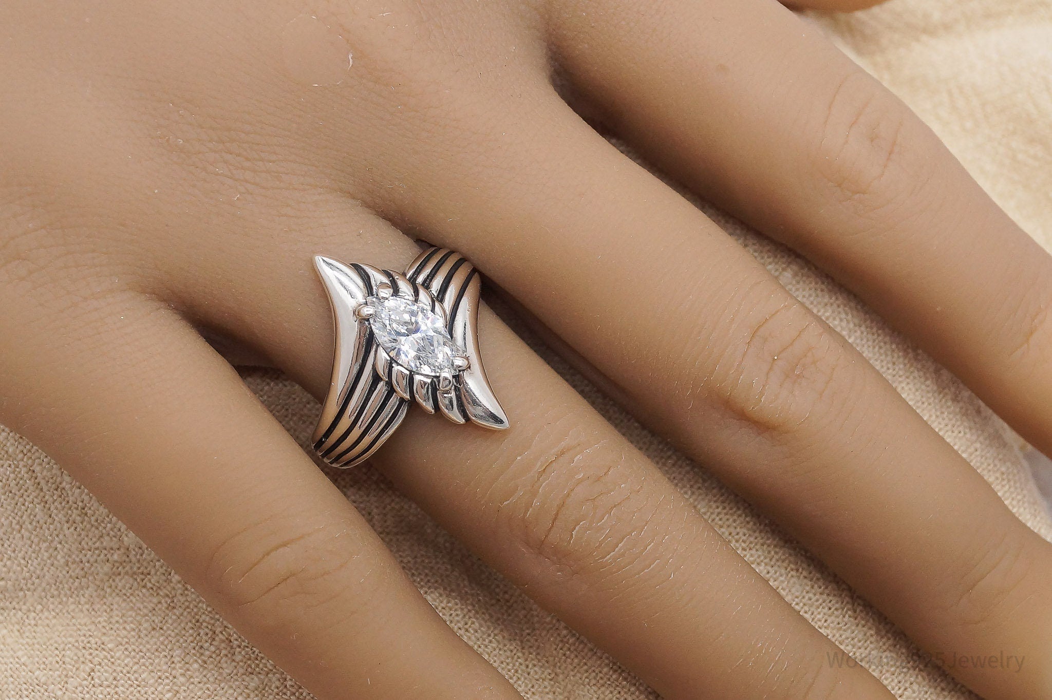 Vintage Designer Kabana Cubic Zirconia Sterling Silver Ring - Size 9