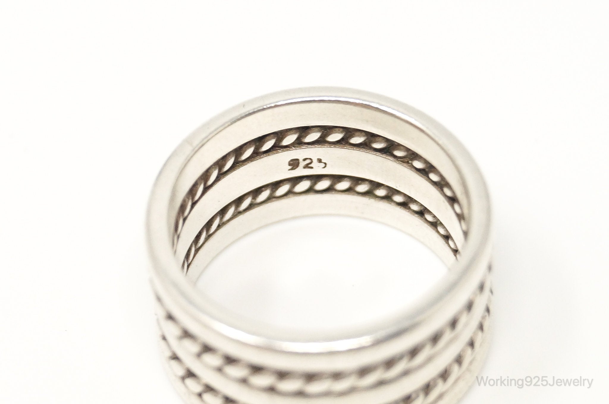 Vintage Modern Braid Rope Sterling Silver Band Ring - Size 9