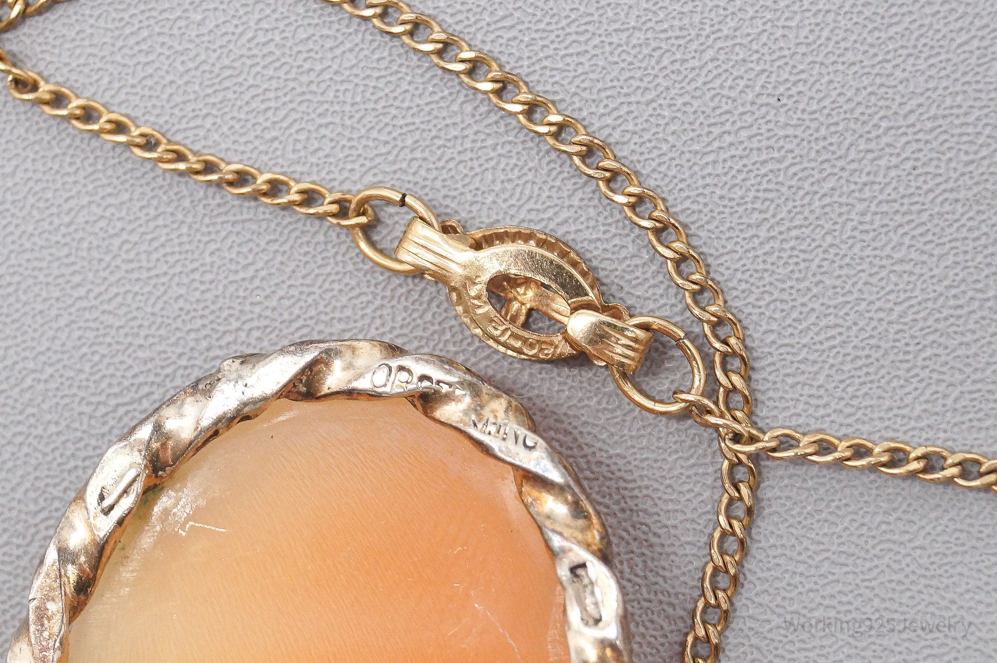 Antique Victorian Ostby Barton Shell Cameo Titanic 12K GF Sterling Silver Necklace 16"