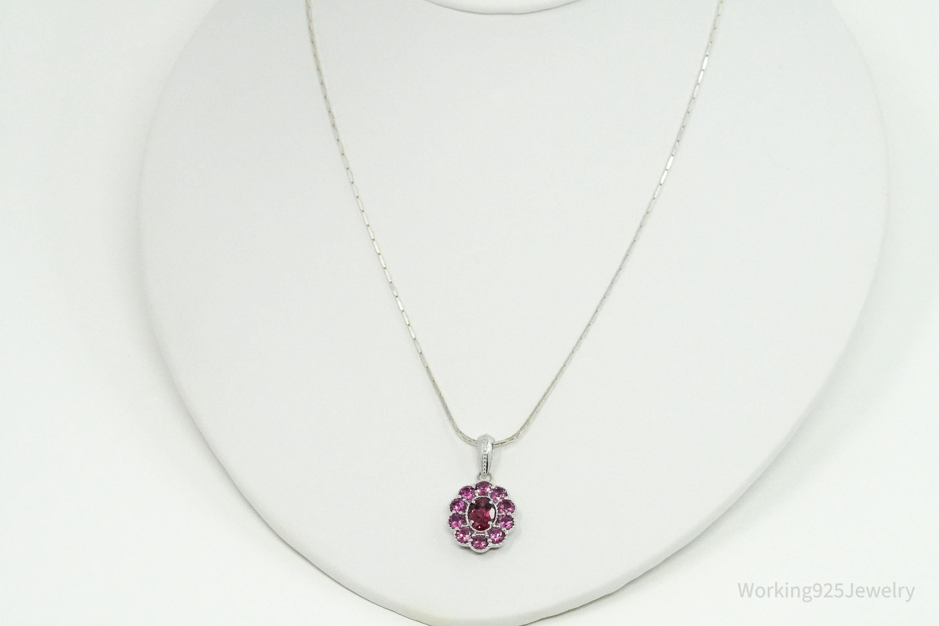 TGGC Pink Tourmaline Flower Sterling Silver Chain Necklace 18"