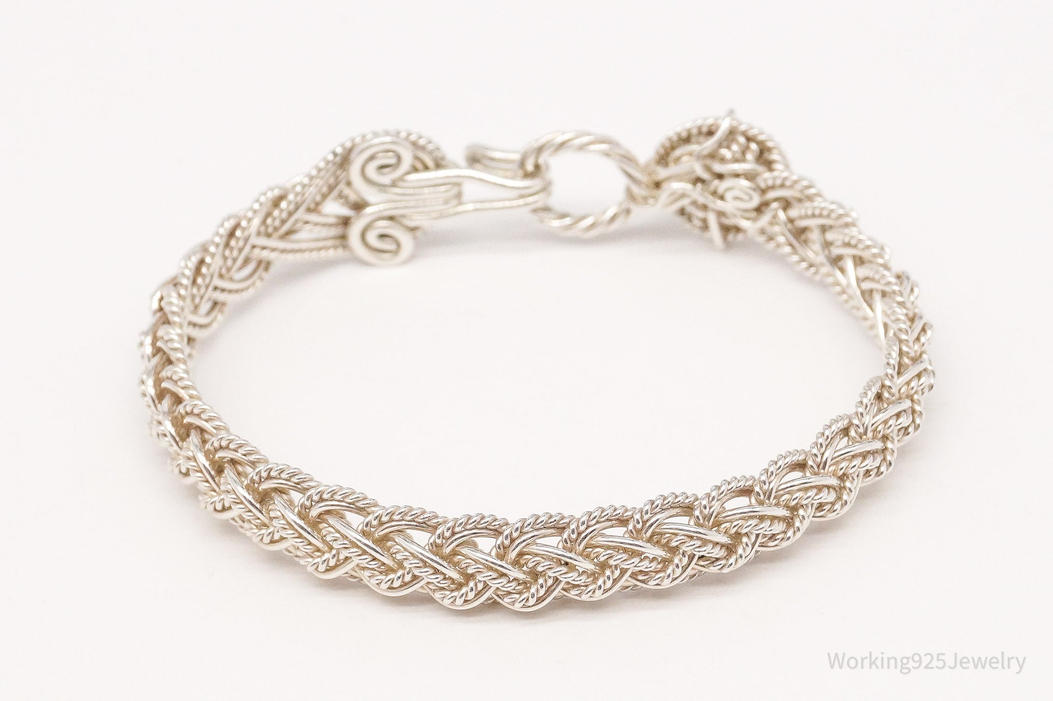 Vintage Intricate Filigree Rope Weave Braid Silver Bracelet - 6 1/16"