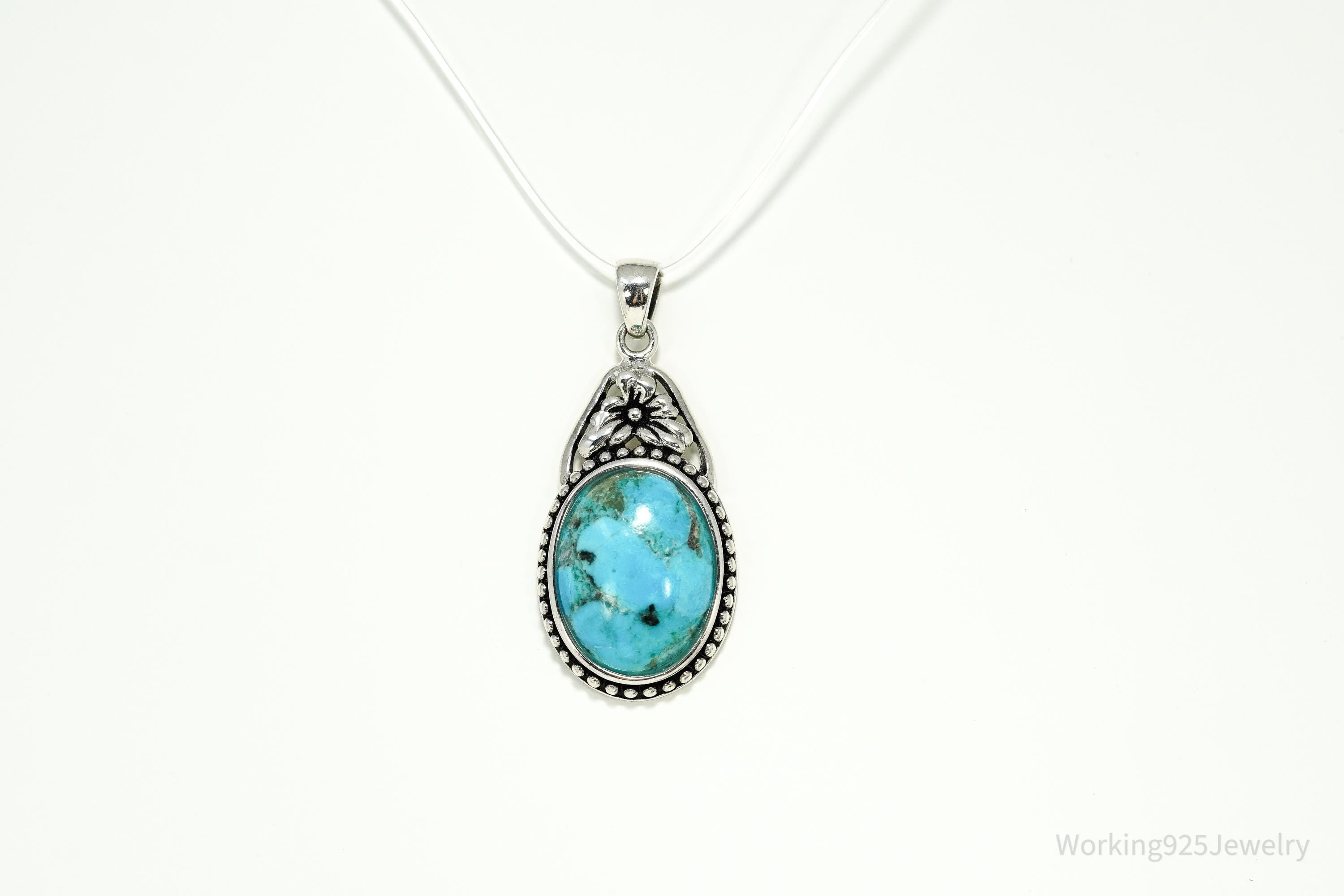 Vintage BBJ Blue Turquoise Sterling Silver Pendant