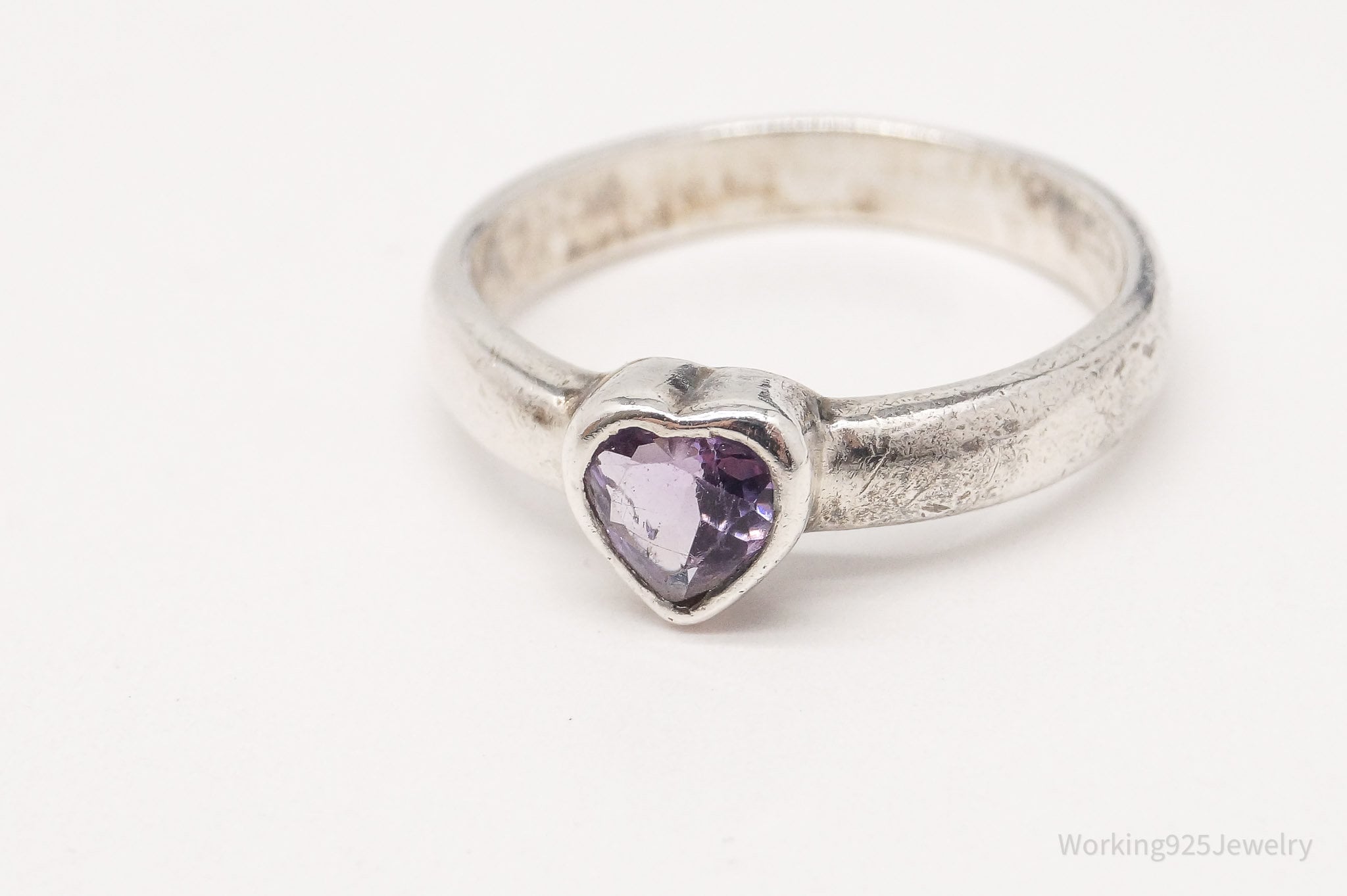 Vintage Amethyst Heart Sterling Silver Ring - Size 5.75