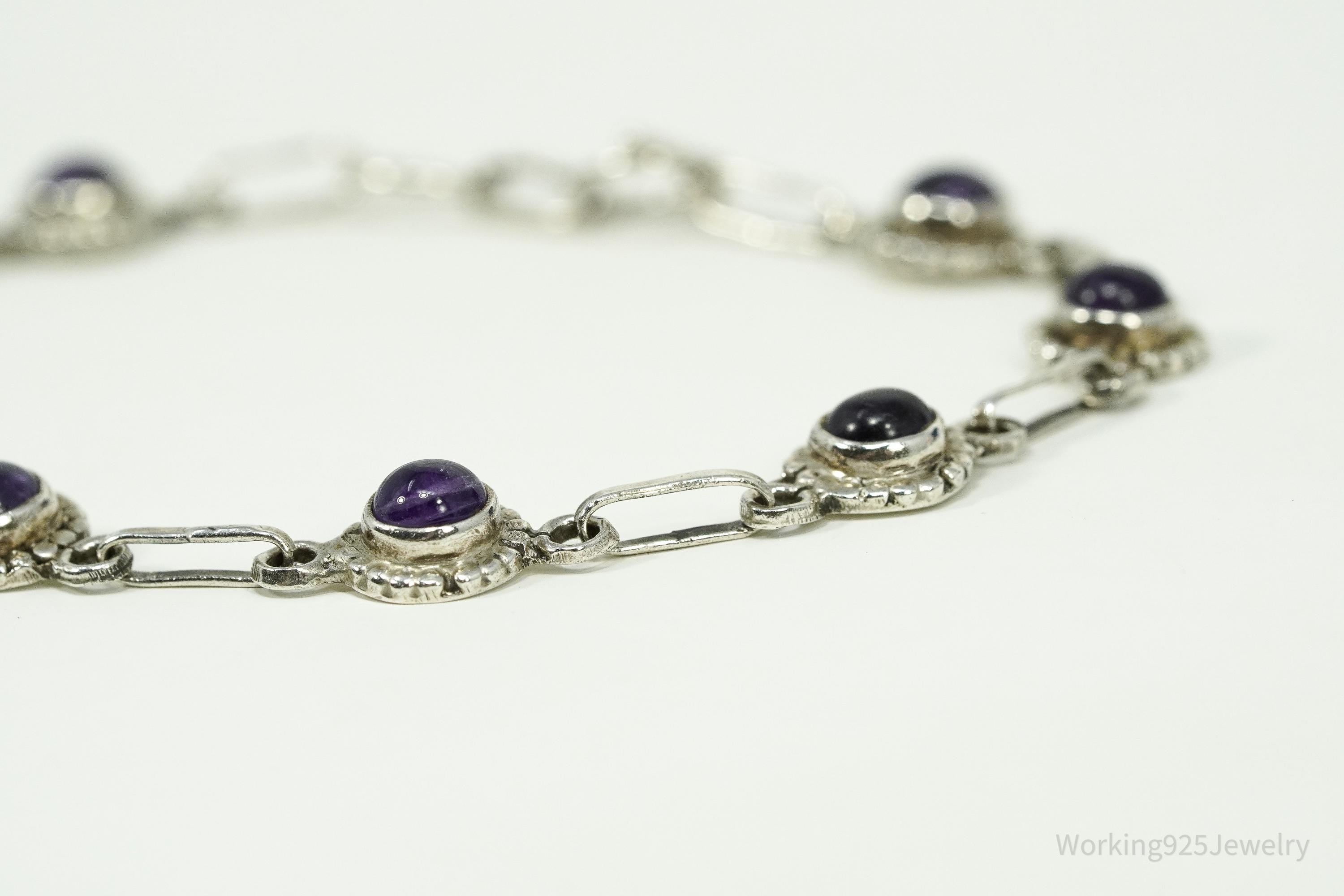 Vintage Amethyst Sterling Silver Toggle Bracelet 7 5/8"