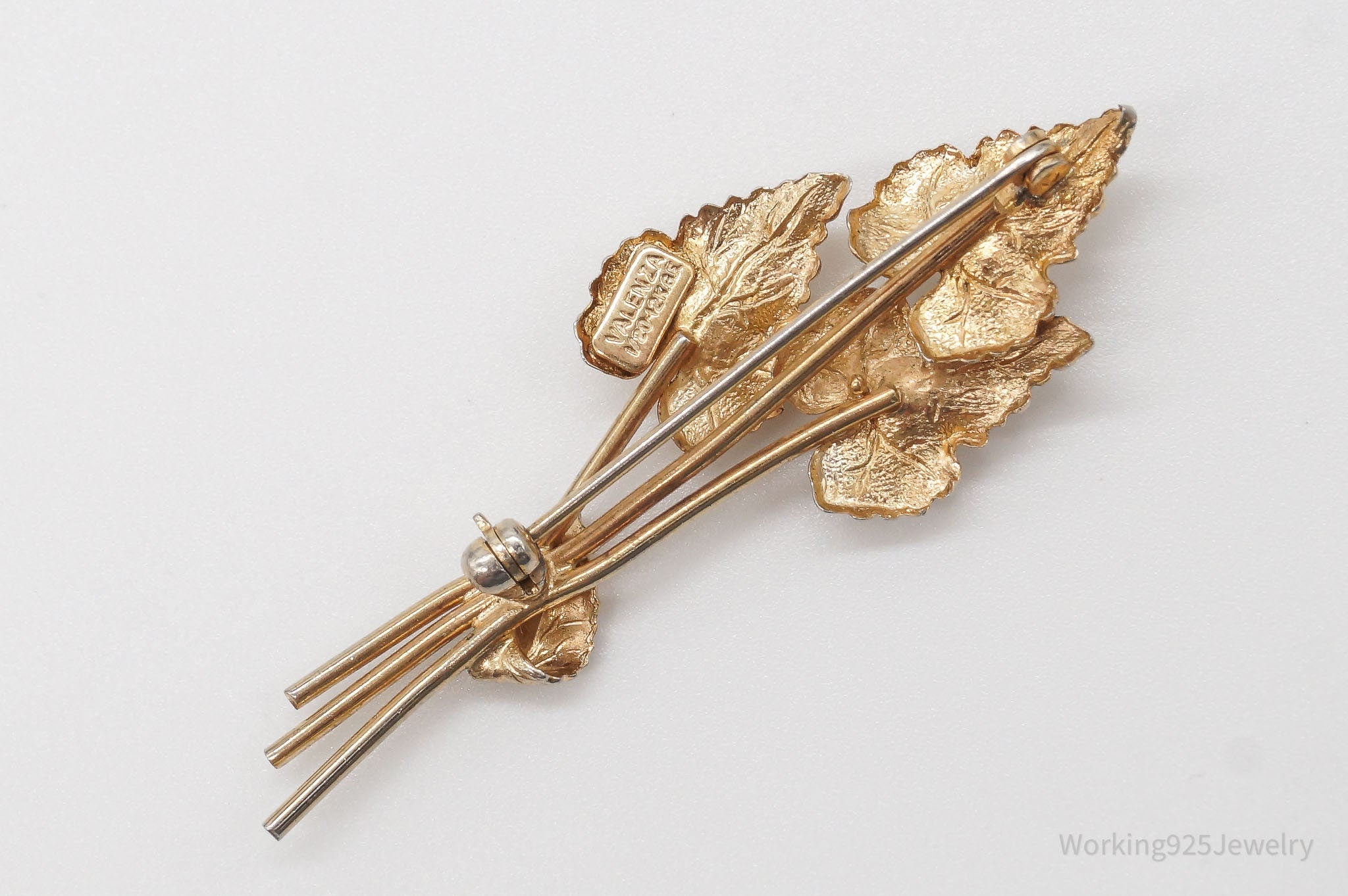 Vintage Designer Valenza 12K Gold Filled Leaves Brooch Pin