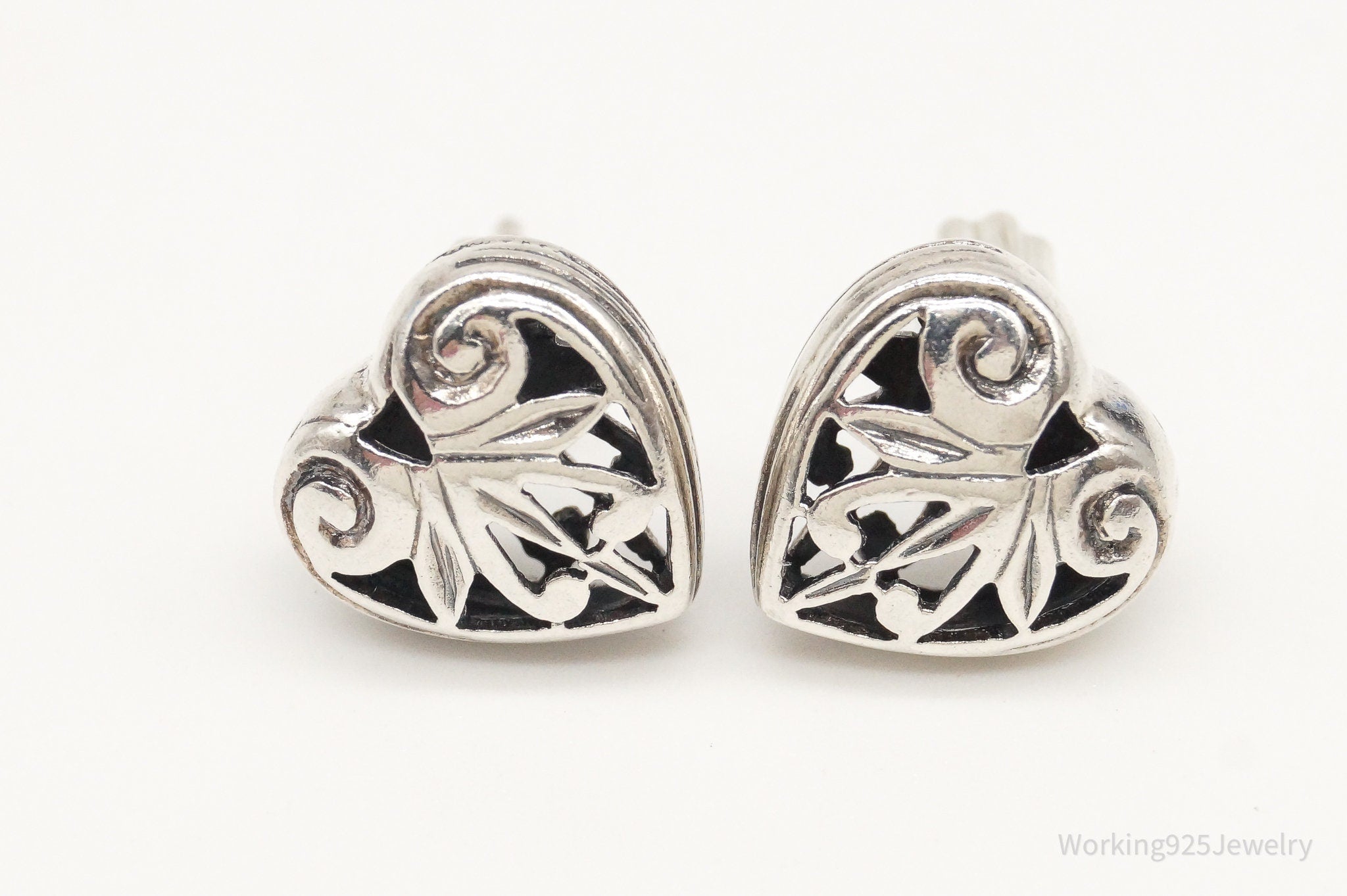 Vintage Openwork Bali Hearts Silver Stud Earrings