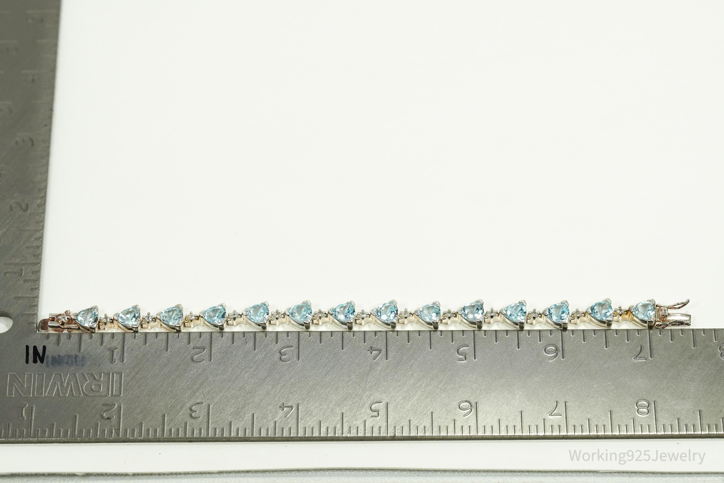 Vintage Blue Topaz & Cubic Zirconia Sterling Silver Bracelet 7.25"