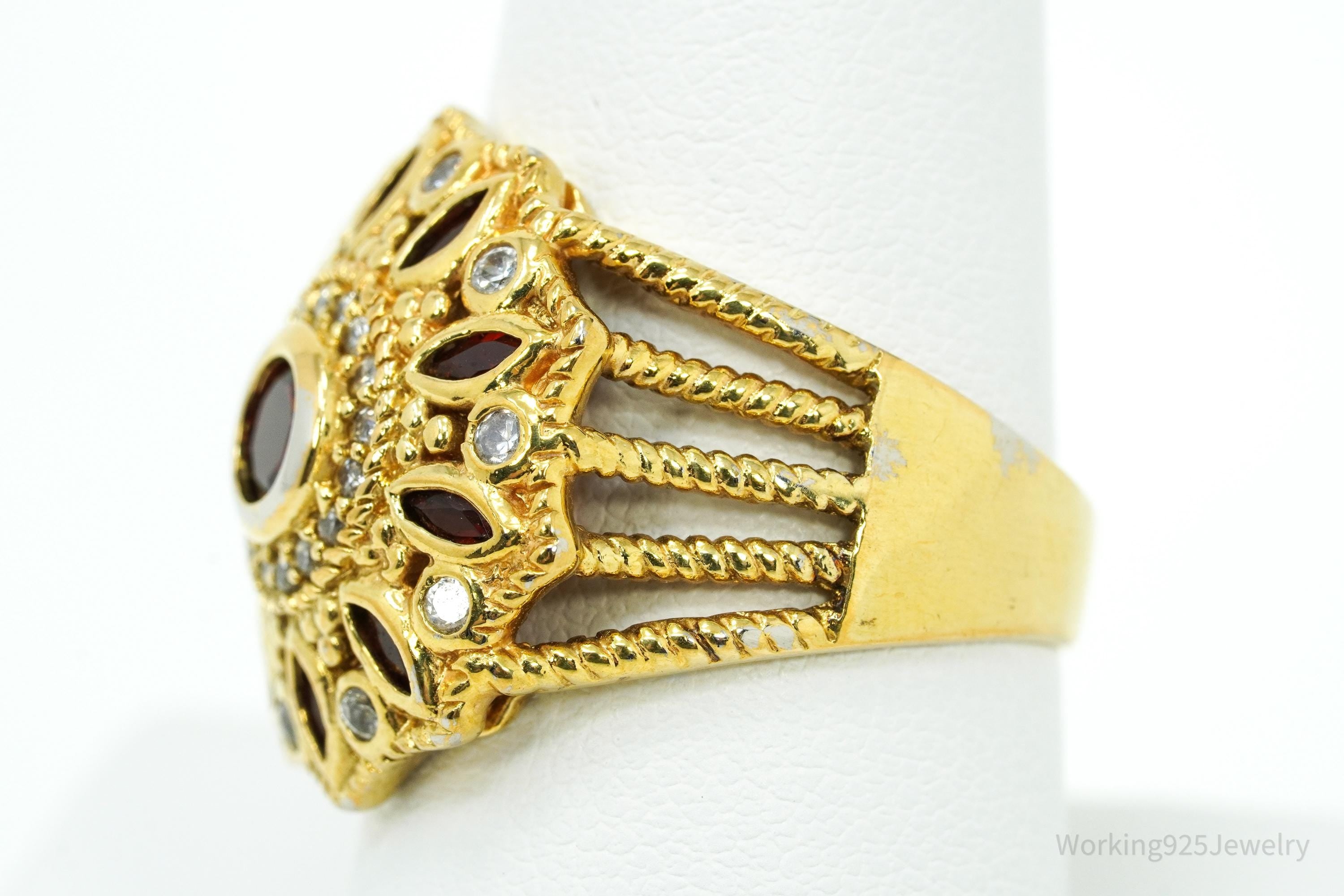 Almandine Garnet & Cubic Zirconia Gold Over Sterling Silver Ring Size 8.75