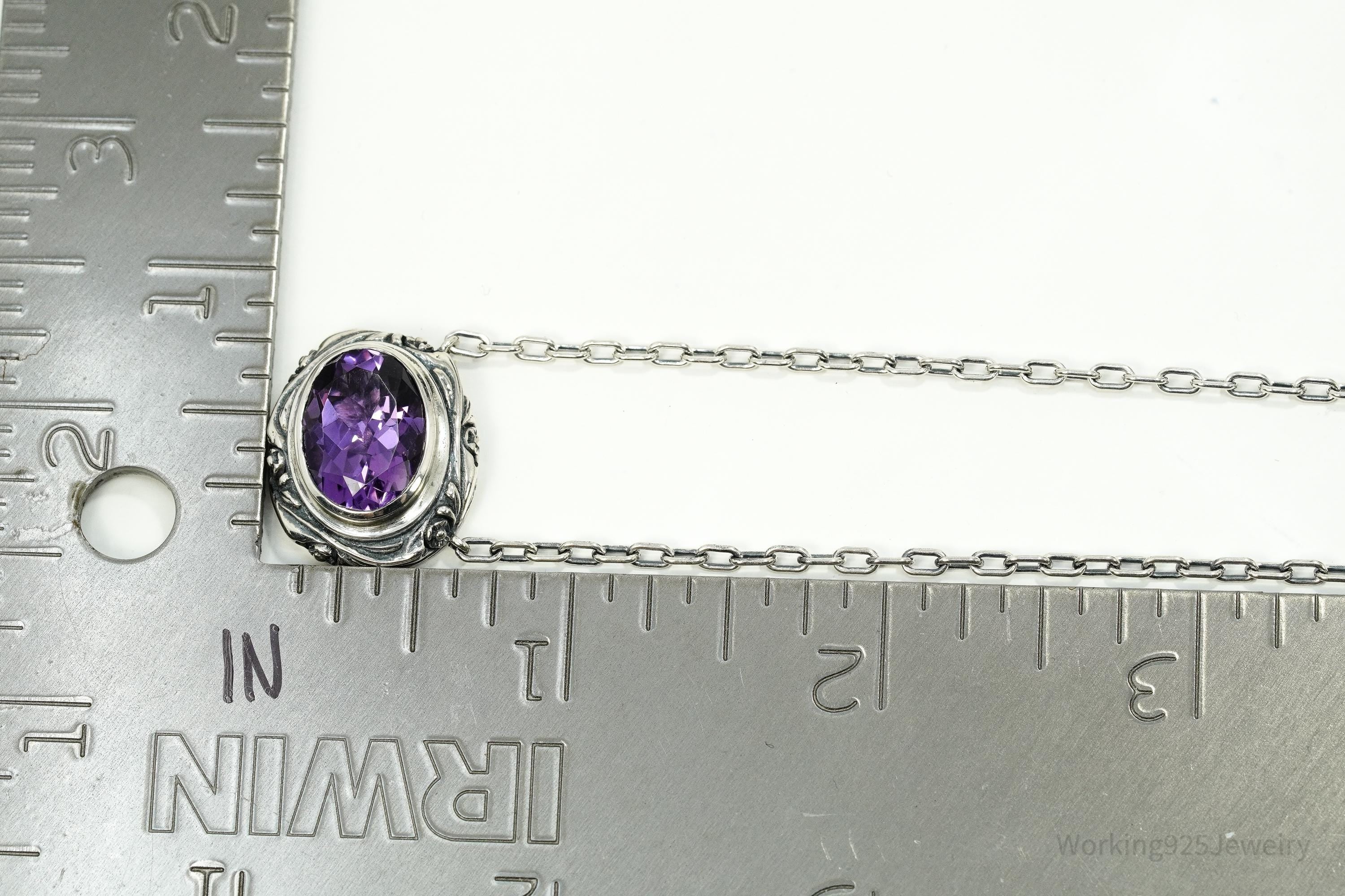 Vintage Large Amethyst Sterling Silver Necklace 17"