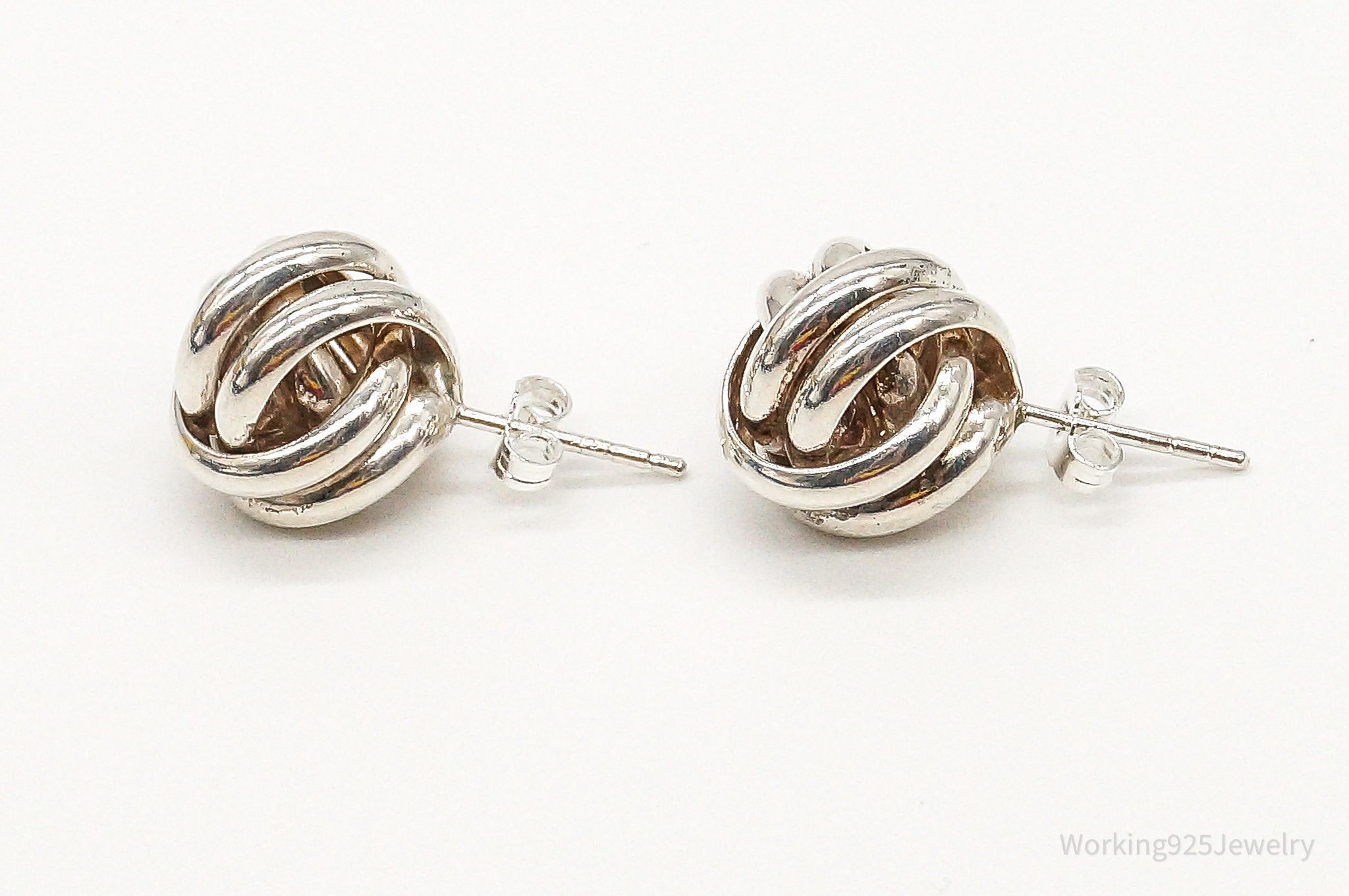 Vintage Sleek Modernist Knot Sterling Silver Earrings