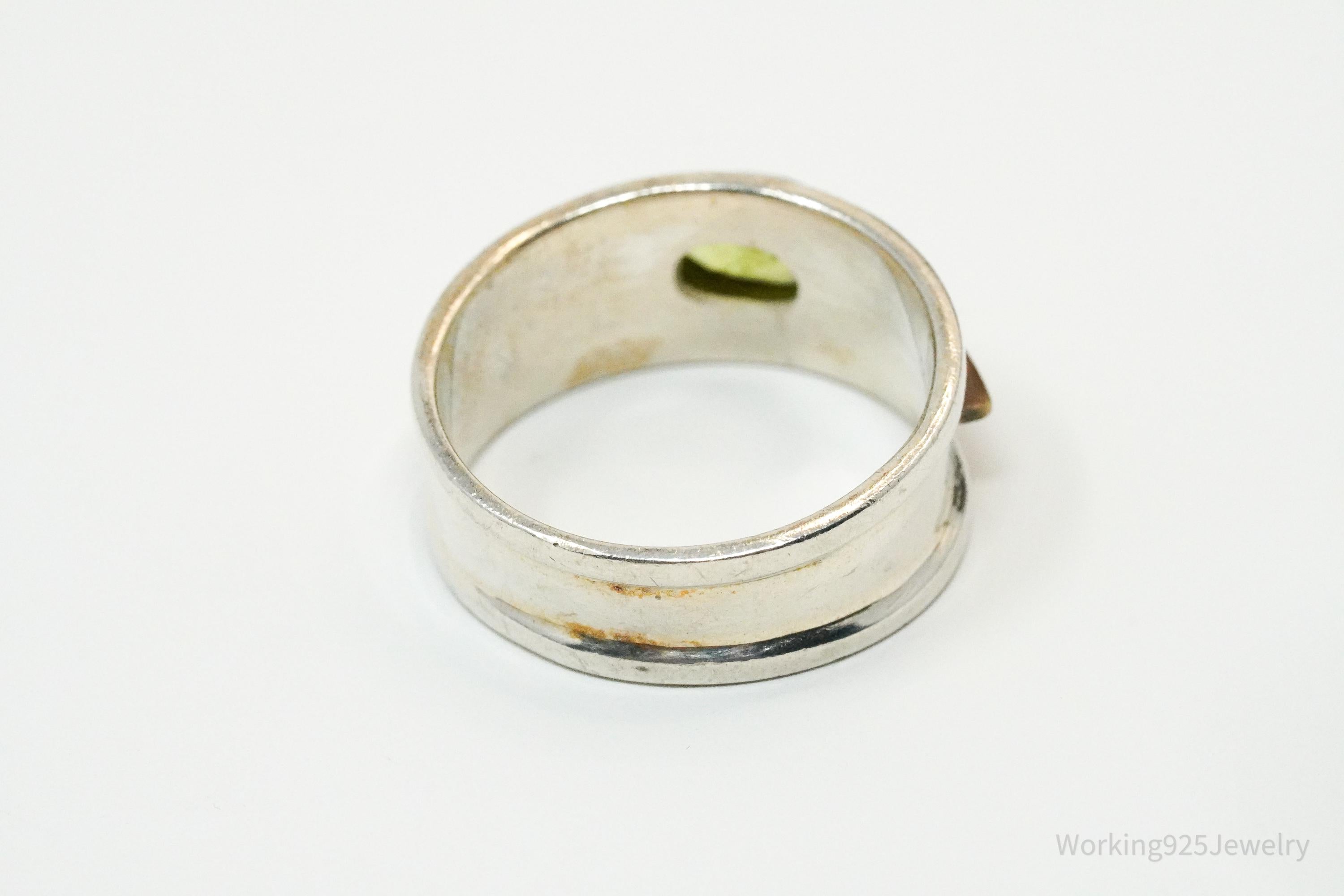 Vintage Peridot & Copper Sterling Silver Ring - Size 7.75