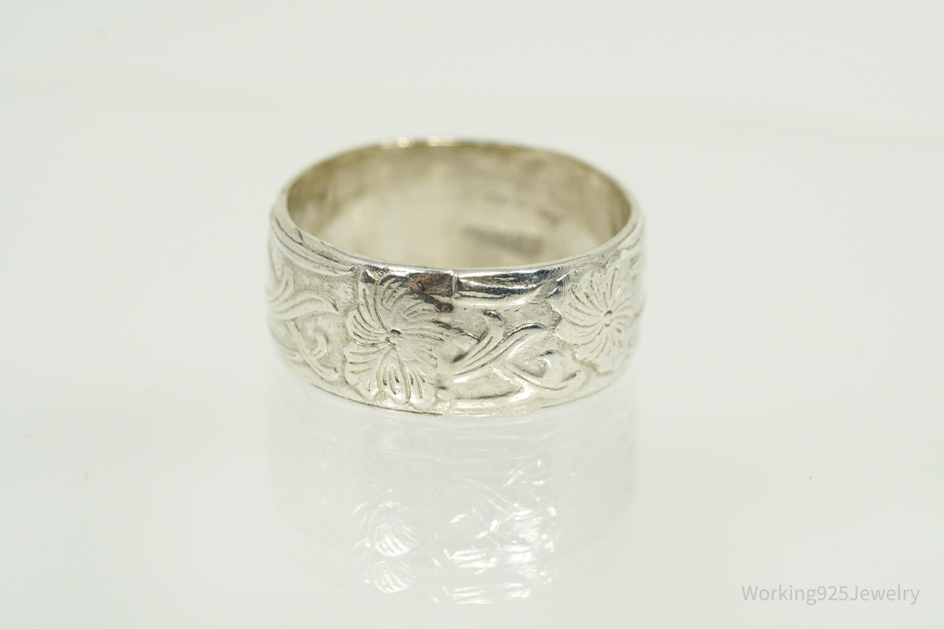 Antique Art Nouveau Style Sterling Silver Band Ring - Size 5.75