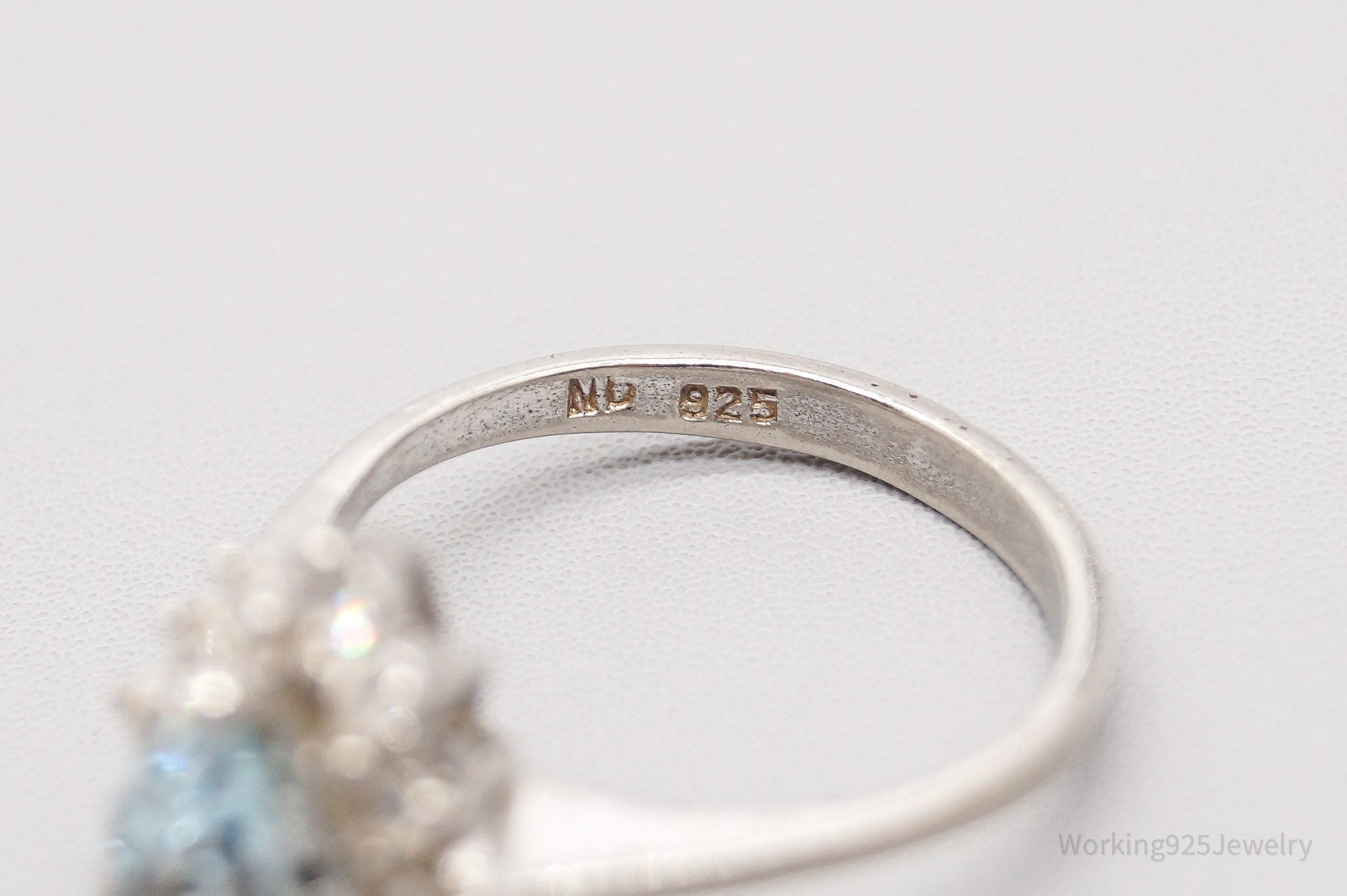 Vintage Blue Topaz Cubic Zirconia Sterling Silver Ring - Size 7.75