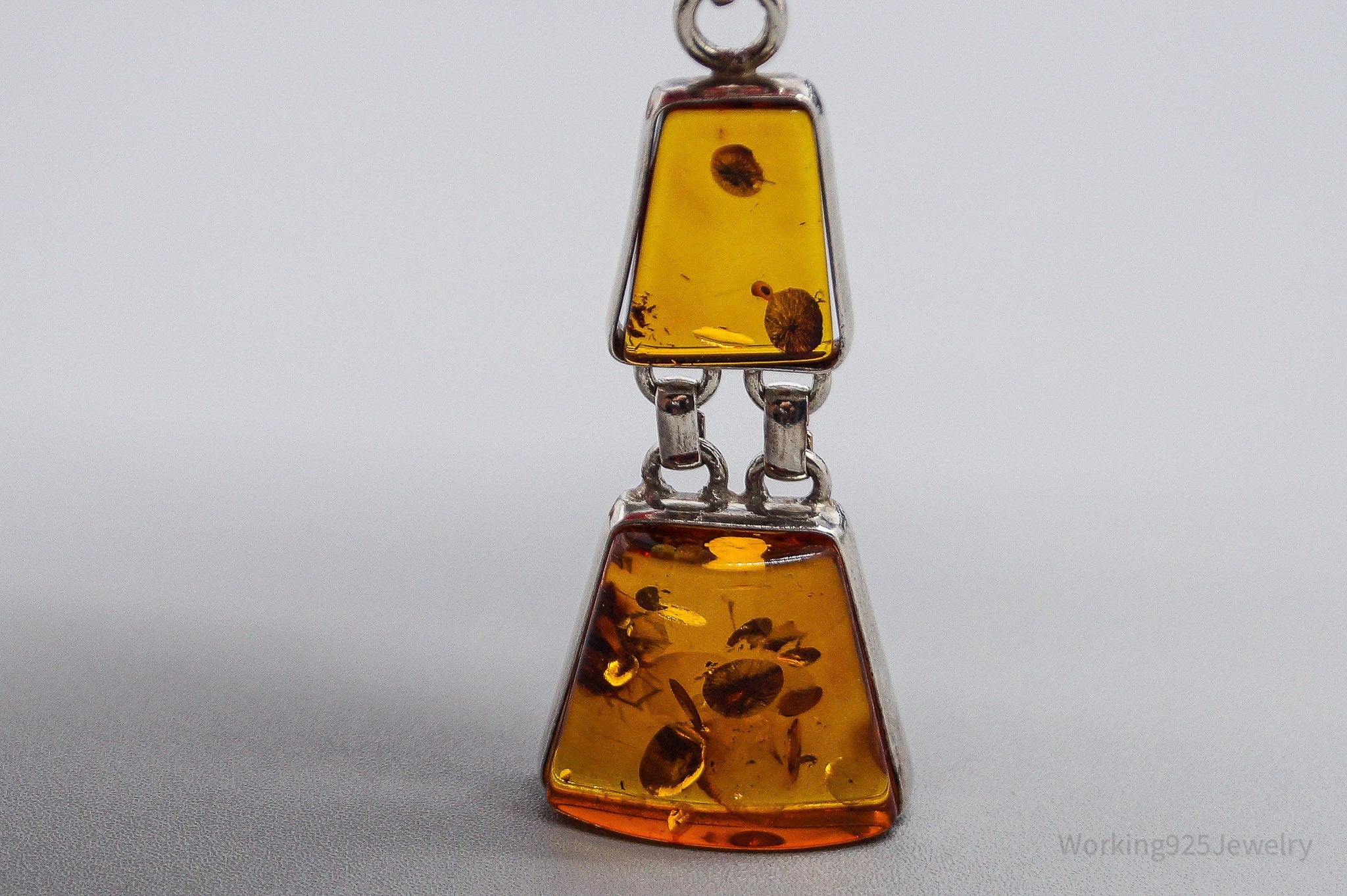 Large Vintage Amber Silver Necklace Pendant