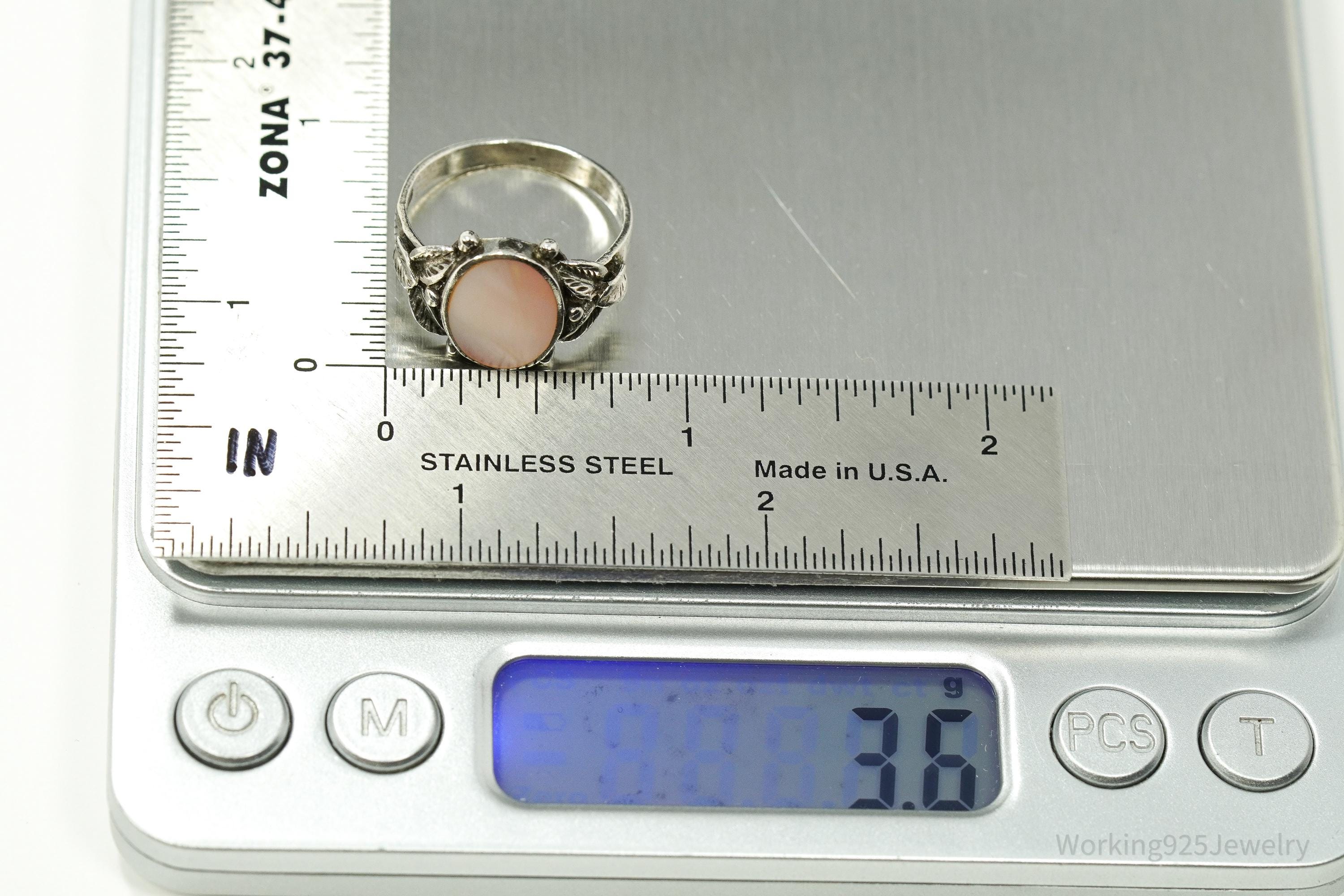 Vintage Pink Mother Of Pearl Sterling Silver Ring - Size 8