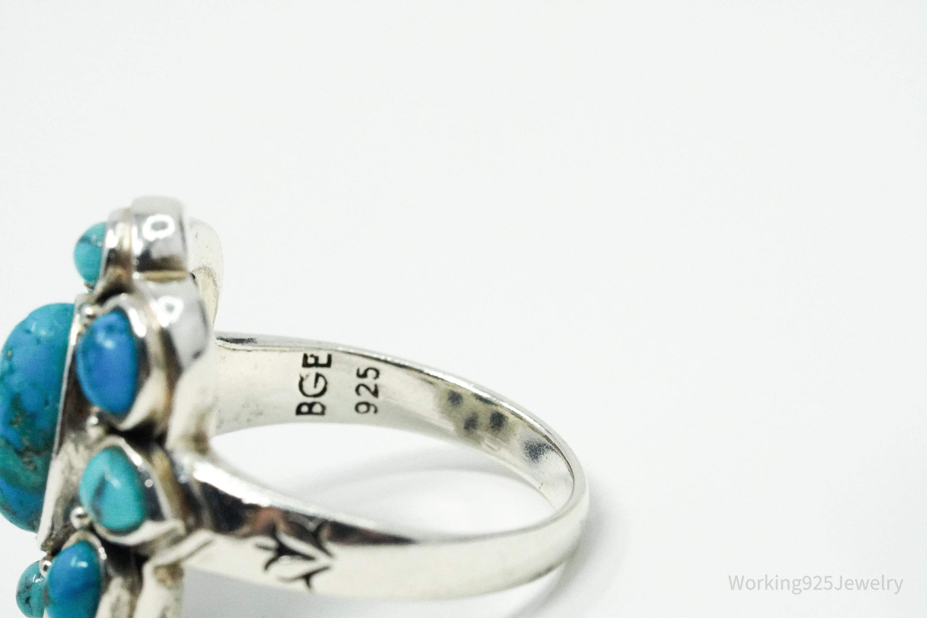 Vintage BGE Turquoise Inlay Flower Sterling Silver Ring - Size 7