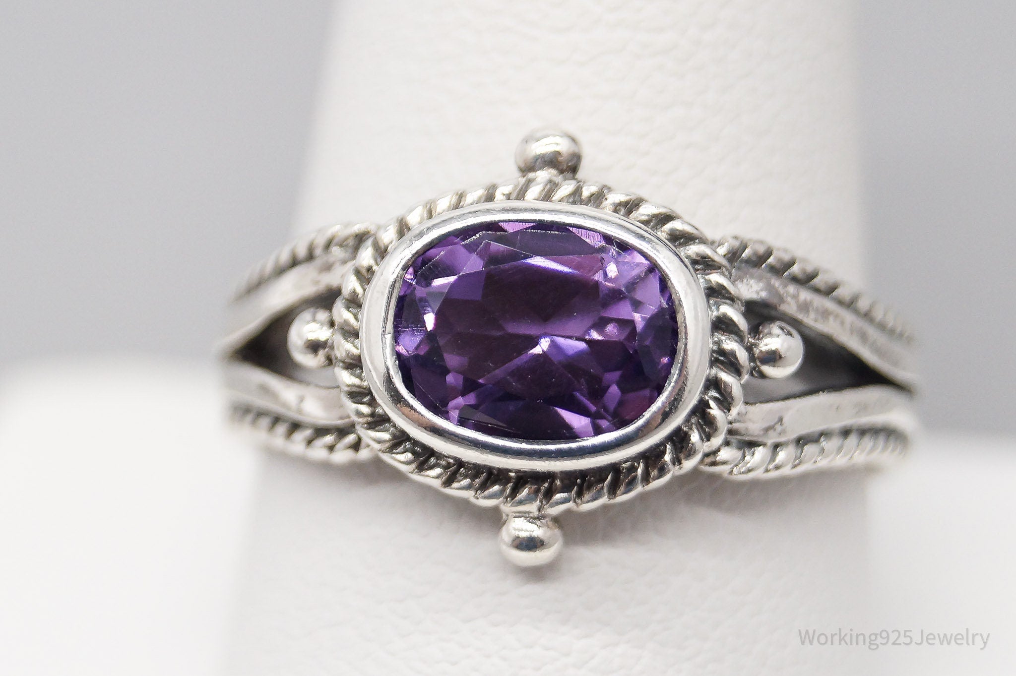 Vintage Amethyst Sterling Silver Ring - Size 10
