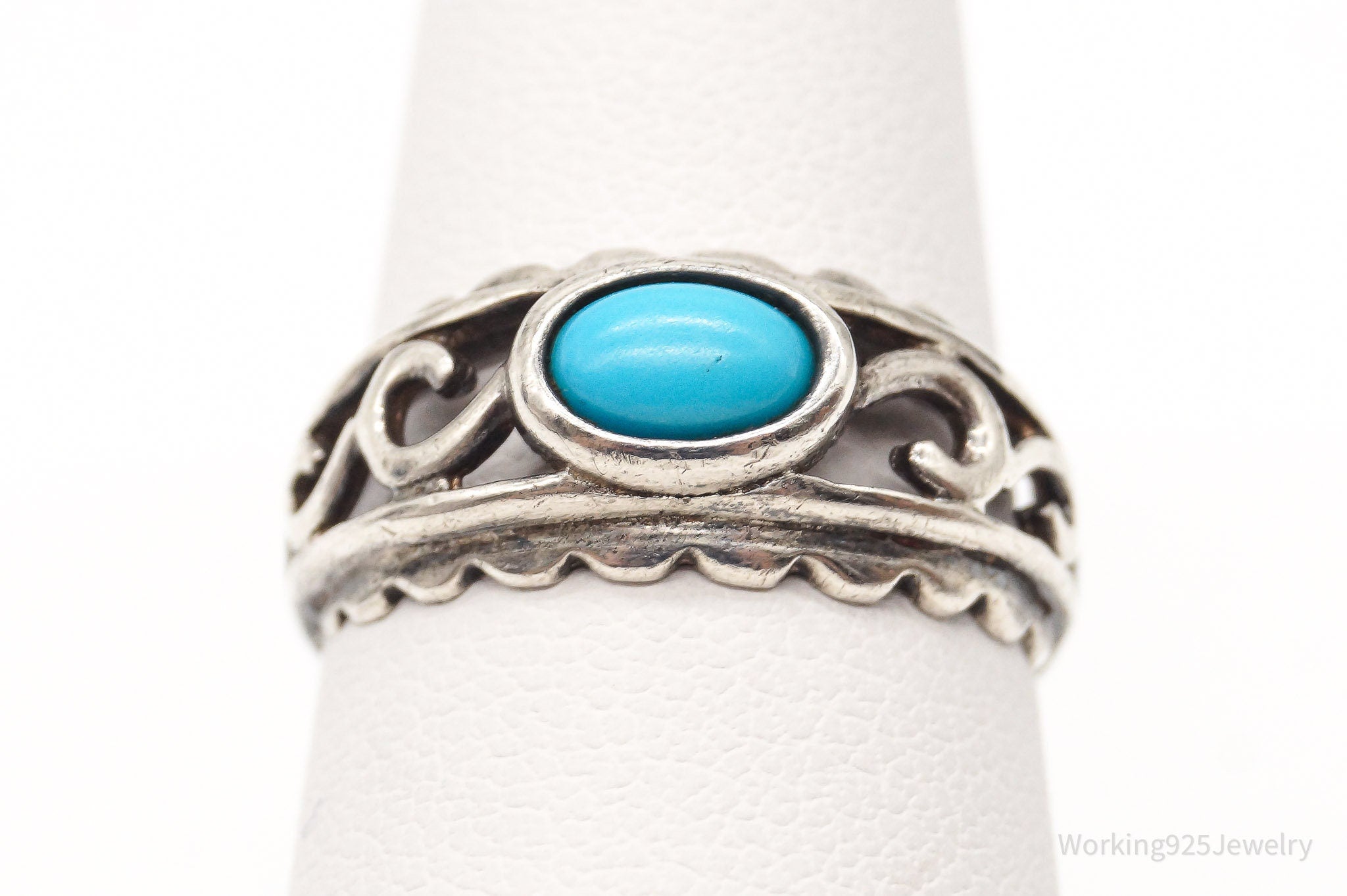 Vintage Southwestern Style Turquoise Sterling Silver Ring - Sz 6.25