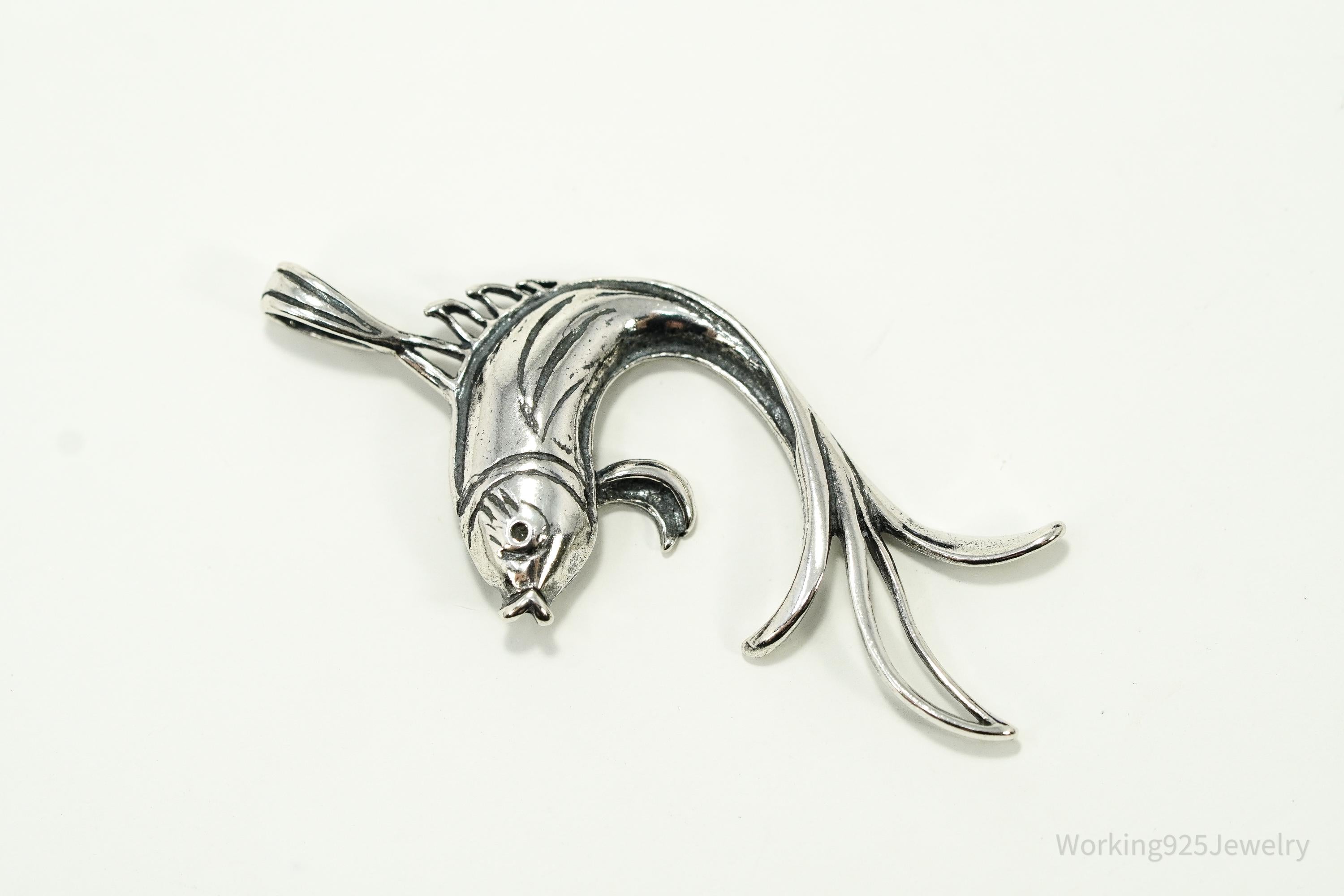 Vintage Butterfly Koi Fish Sterling Silver Necklace Pendant