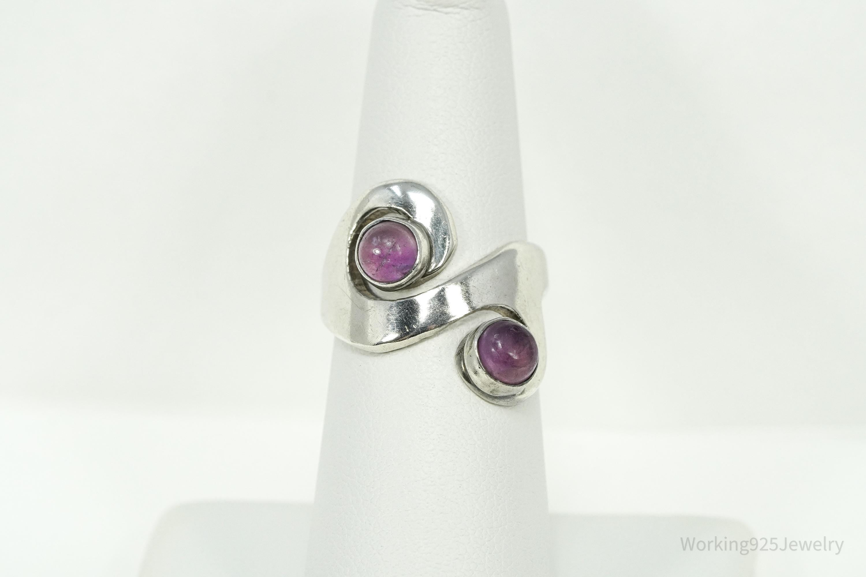 Vintage Mexico Modernist Sterling Silver Amethyst Ring Size 7