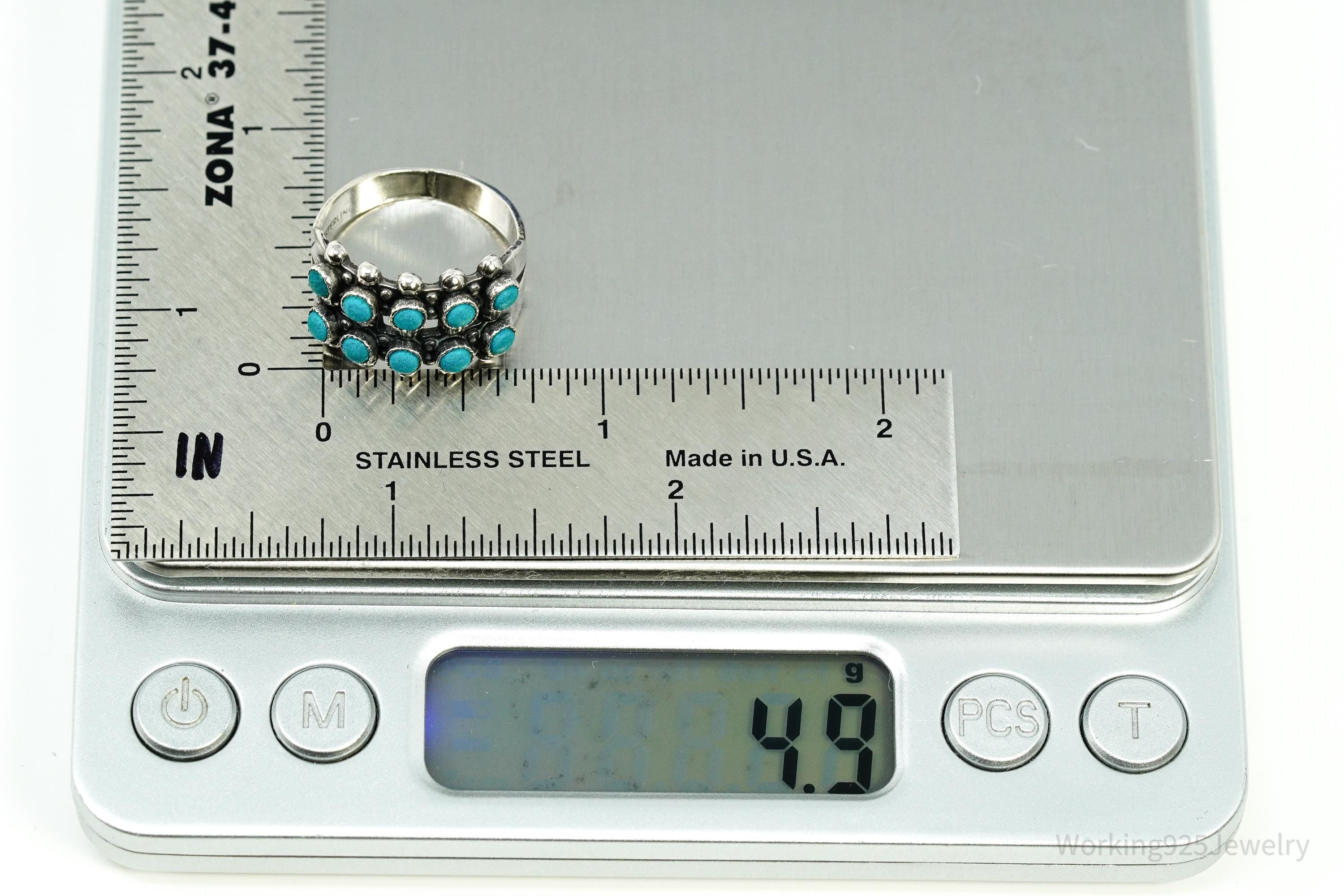 Vintage Handmade Native American Turquoise Sterling Silver Ring - Size 7.25