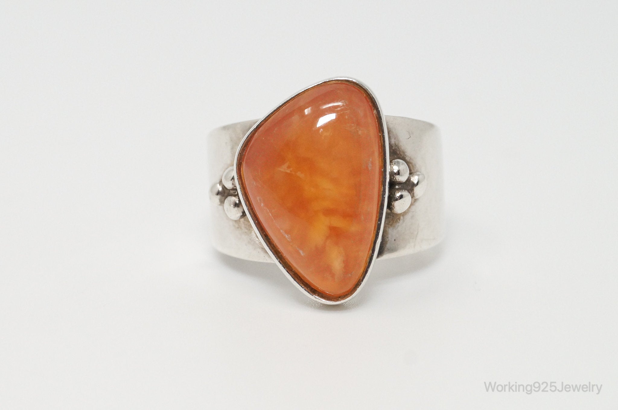 VTG Designer Desert Rose Trading Orange Gemstone Sterling Silver Ring - 10