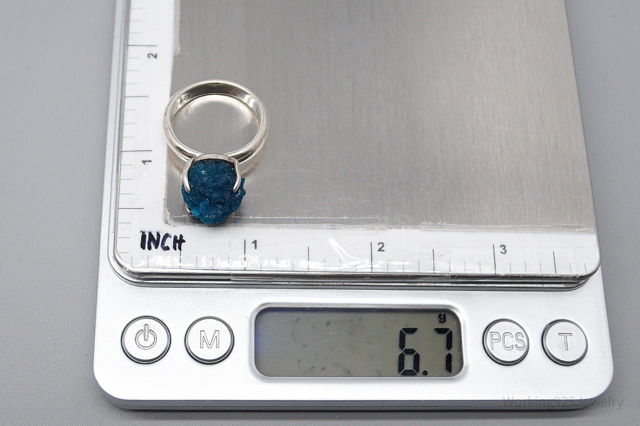 VTG Designer Koe Modernist Style Raw Cavansite Sterling Silver Ring - Size 7.75